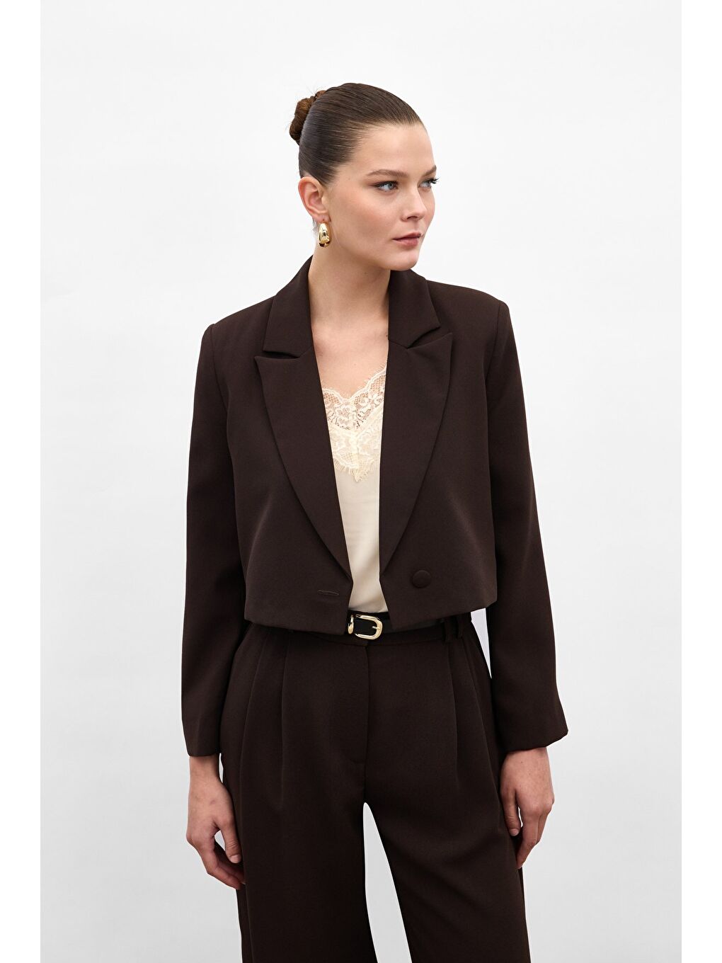 Kahverengi Luna Kısa Ceket - Kahve-4