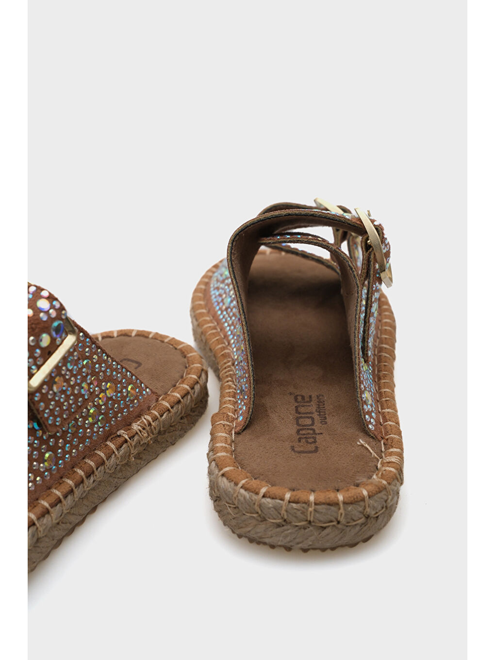 Siyah Caitlin Çift Bantlı Taşlı Kadın Espadril Terlik-3