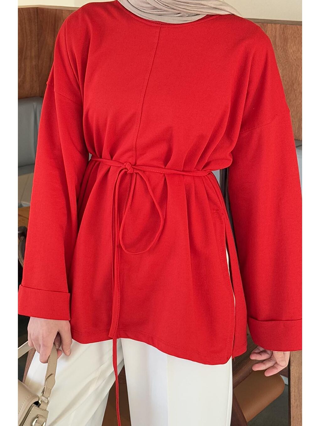 Yırtmaç Detaylı Sweat Kırmızı-2