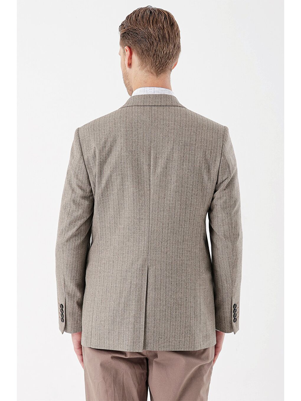 Bej Flannel Mono Yaka Tek Yırtmaç 6 Drop Comfort Fit Rahat Kesim Klasik Ceket 1002235130-6