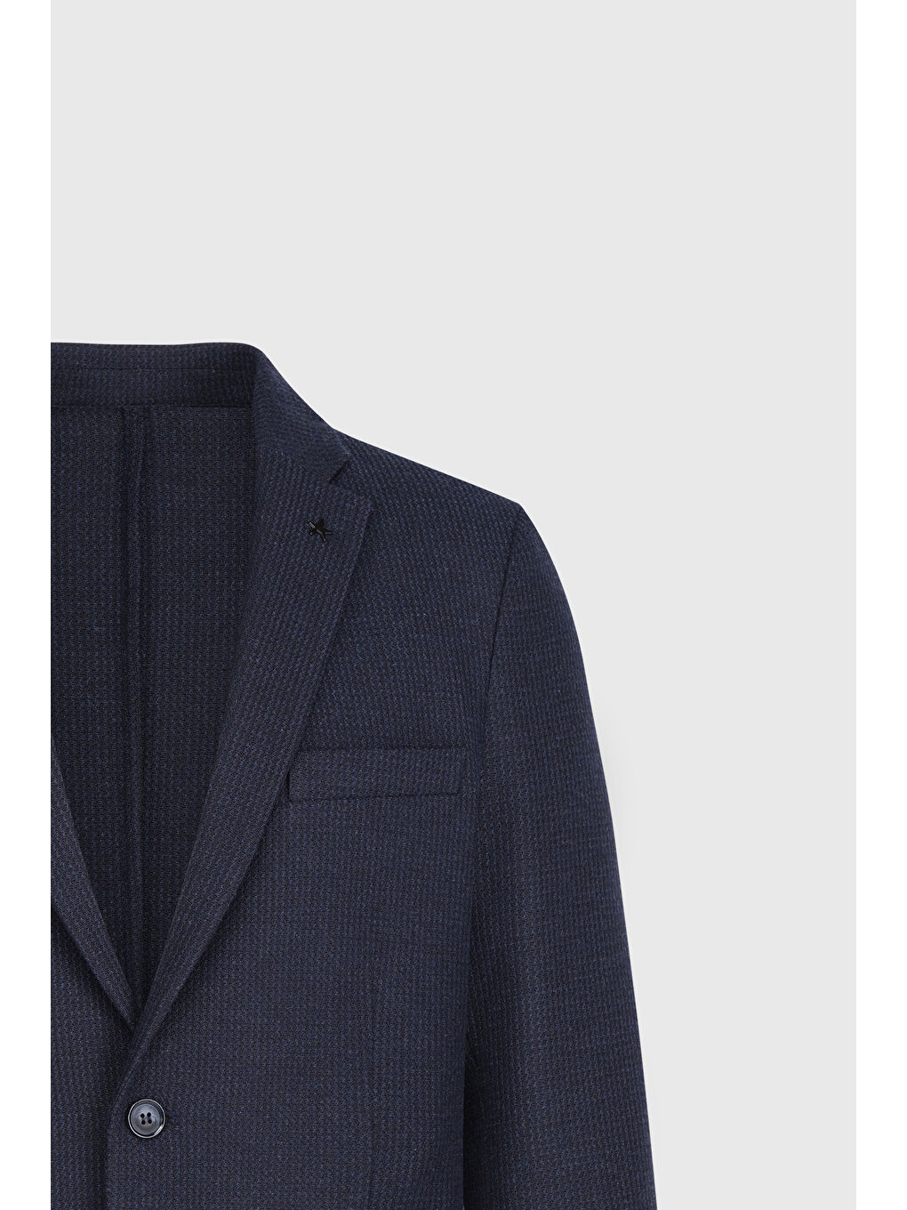 Erkek Lacivert Yünlü Slim Fit Dar Kesim Mono Yaka Armürlü Torba Cepli Ceket-8