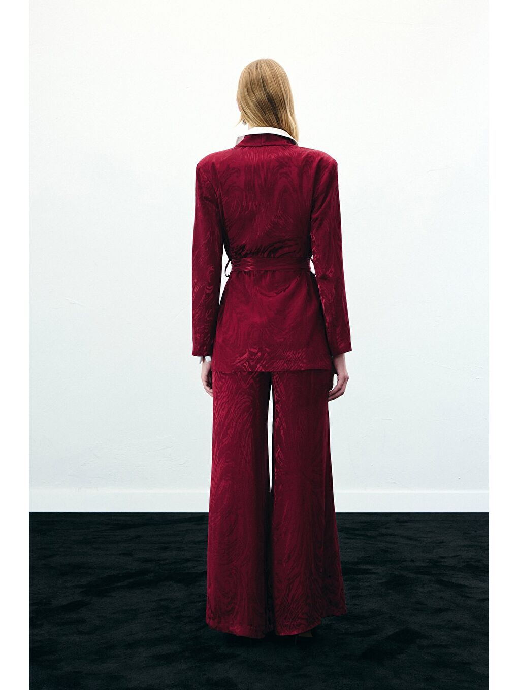 Kuşaklı Uzun Ceket - Bordo-5