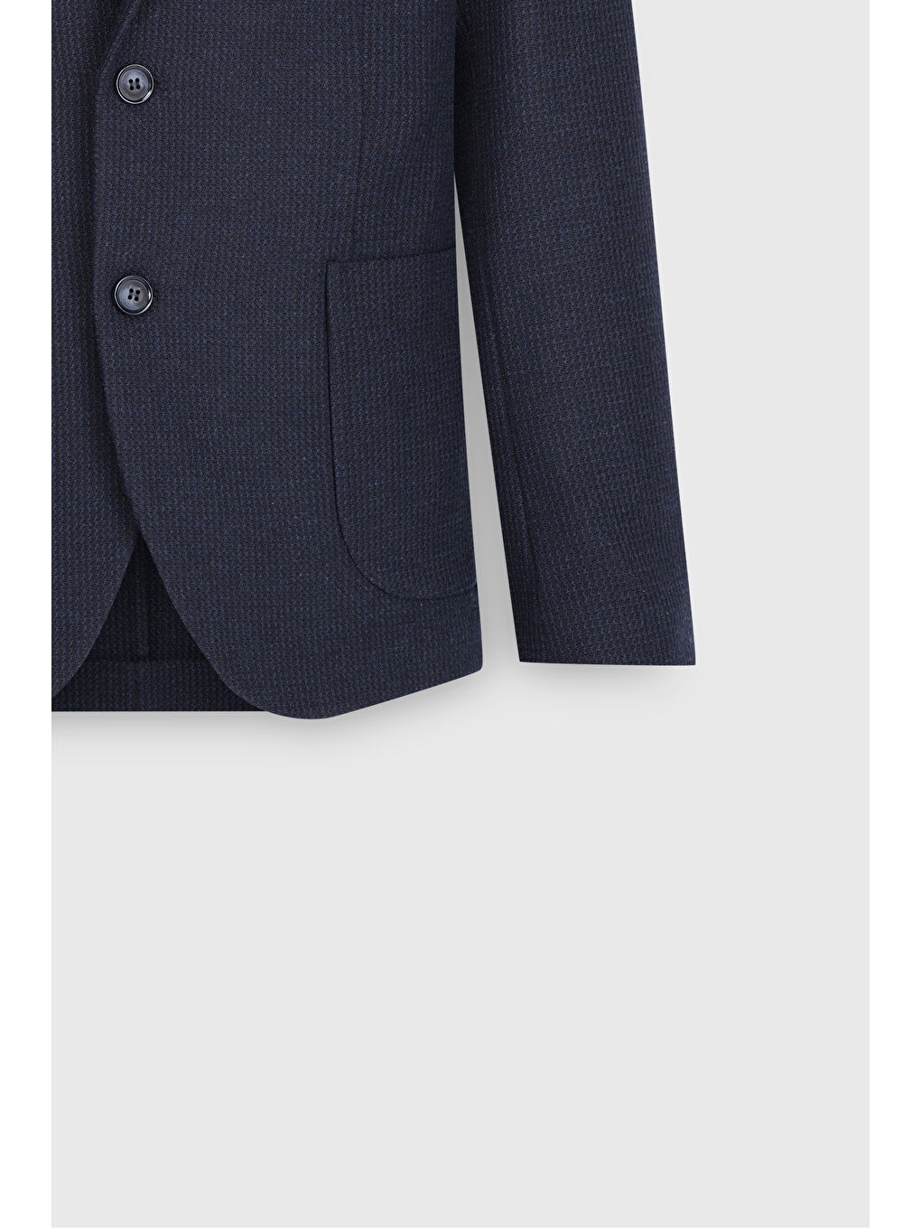 Erkek Lacivert Yünlü Slim Fit Dar Kesim Mono Yaka Armürlü Torba Cepli Ceket-9