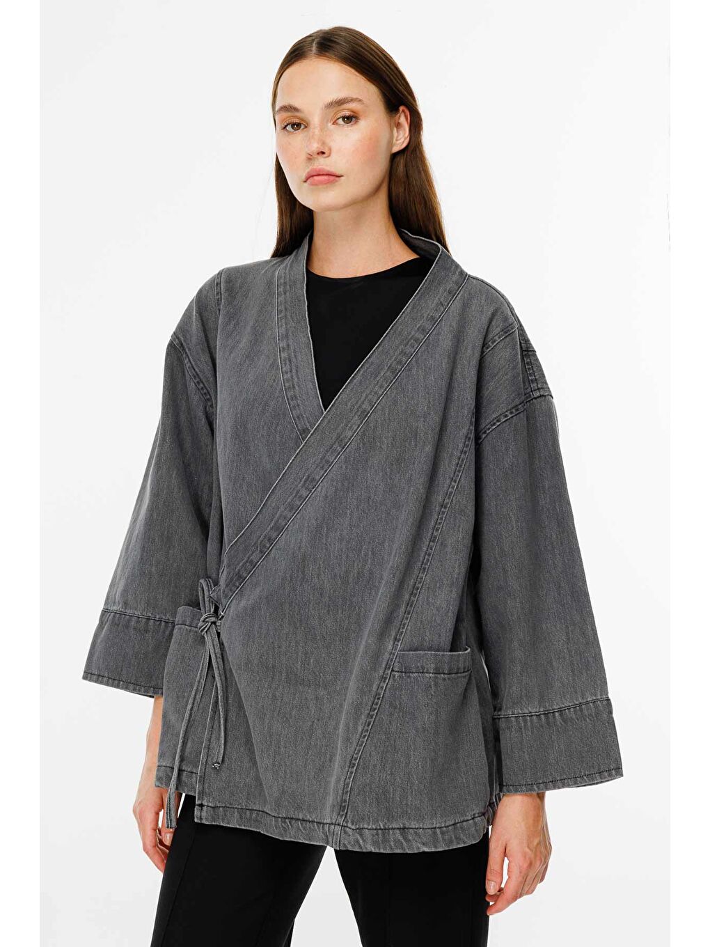 HOOOPSTORE Anvelop Kapama Jean Kimono Antrasit Ceket