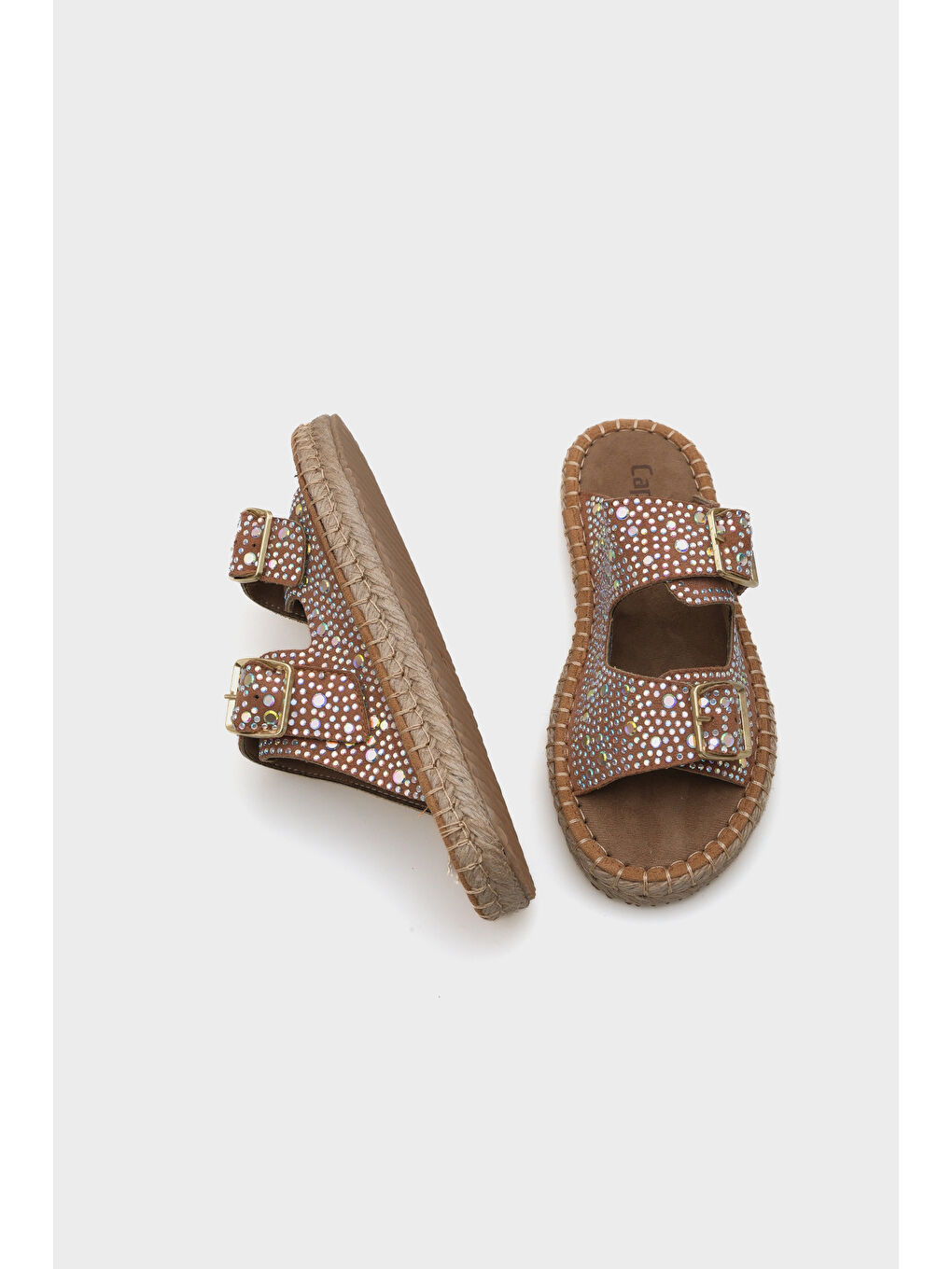 Siyah Caitlin Çift Bantlı Taşlı Kadın Espadril Terlik-4