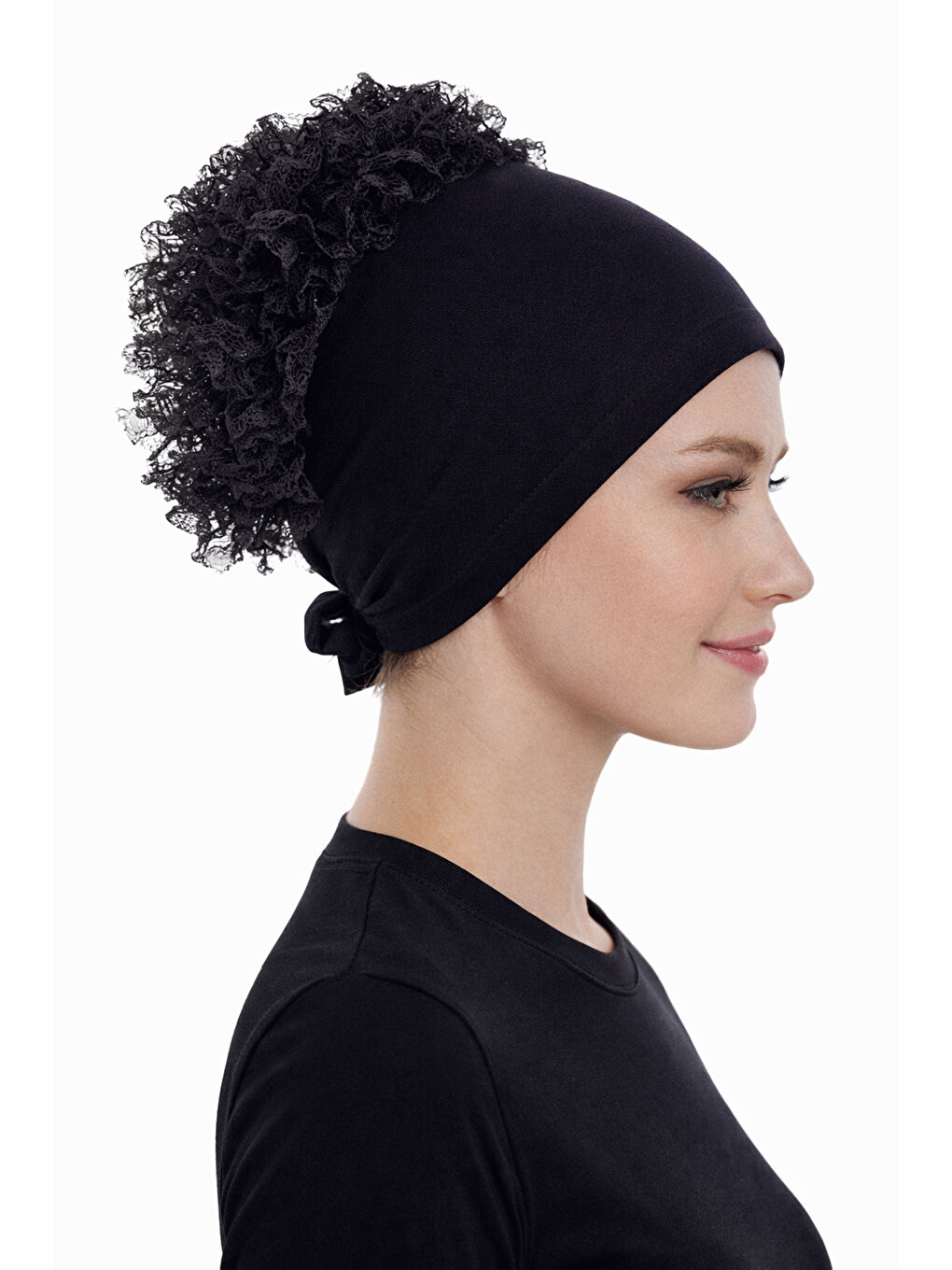 Tesettür Dikişli Fırfırlı Bone 01 Siyah-3