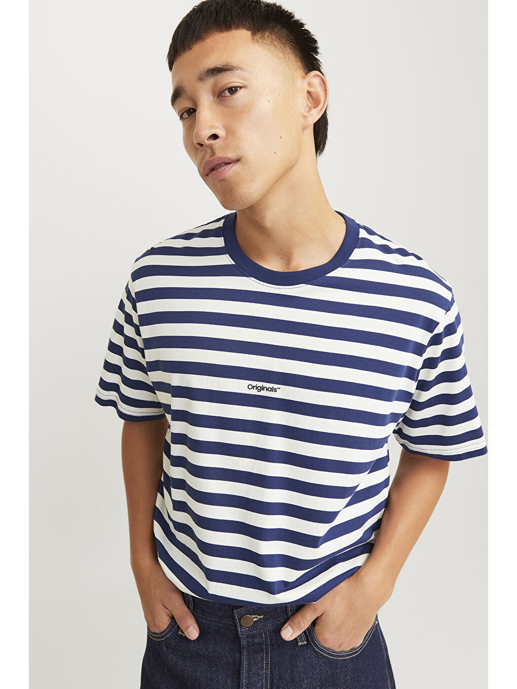 Lacivert Originals Jorvesterbro %100 Pamuk Relaxed Fit Çizgili Tişört 12265748