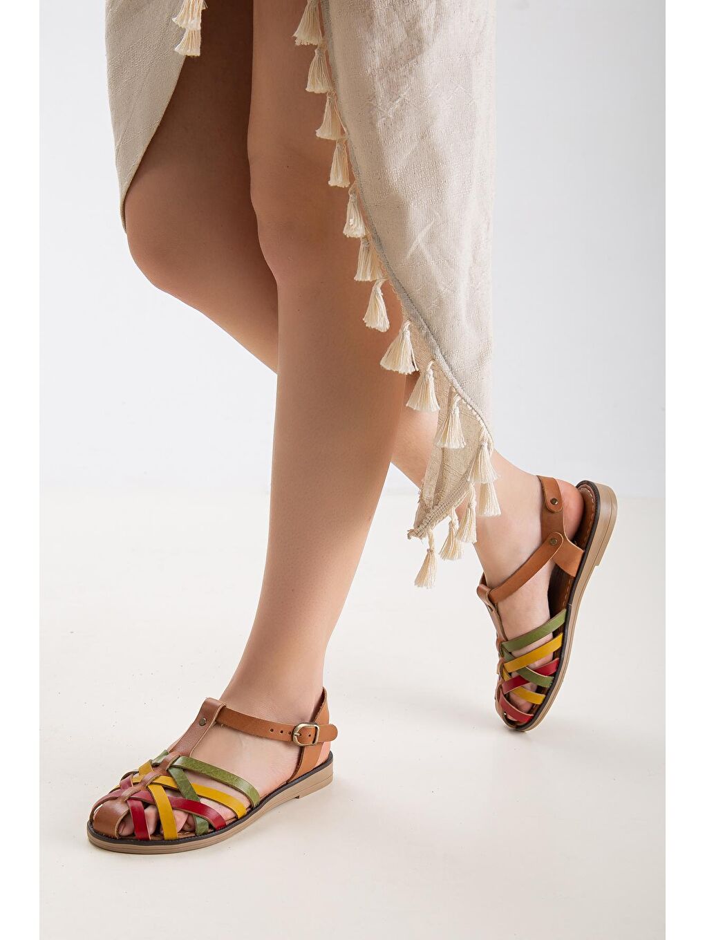 Kırmızı D002   Kadın Hakiki Deri Sandalet