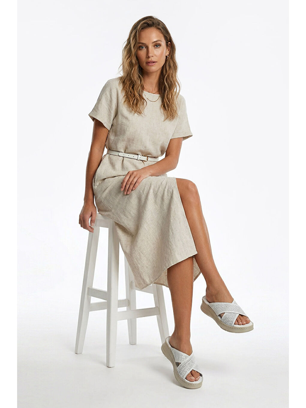 Beyaz Kadın CANLI BEYAZ Dolgu Taban Hakiki Deri Terlik-2