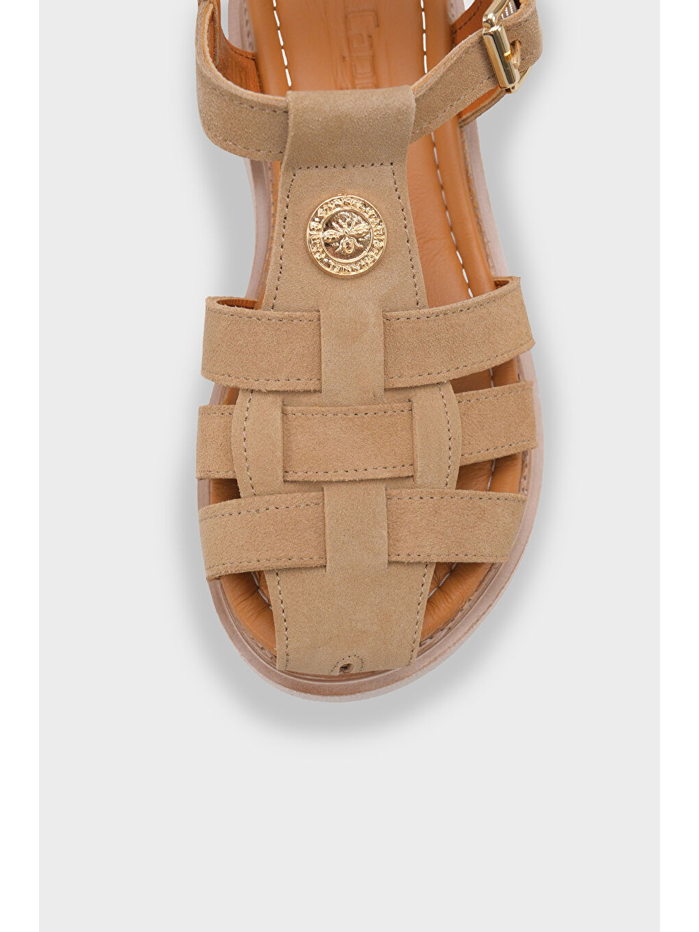 Bej Juliane Hakiki Süet Gladyatör Dolgu Topuk Kadın Sandalet-2