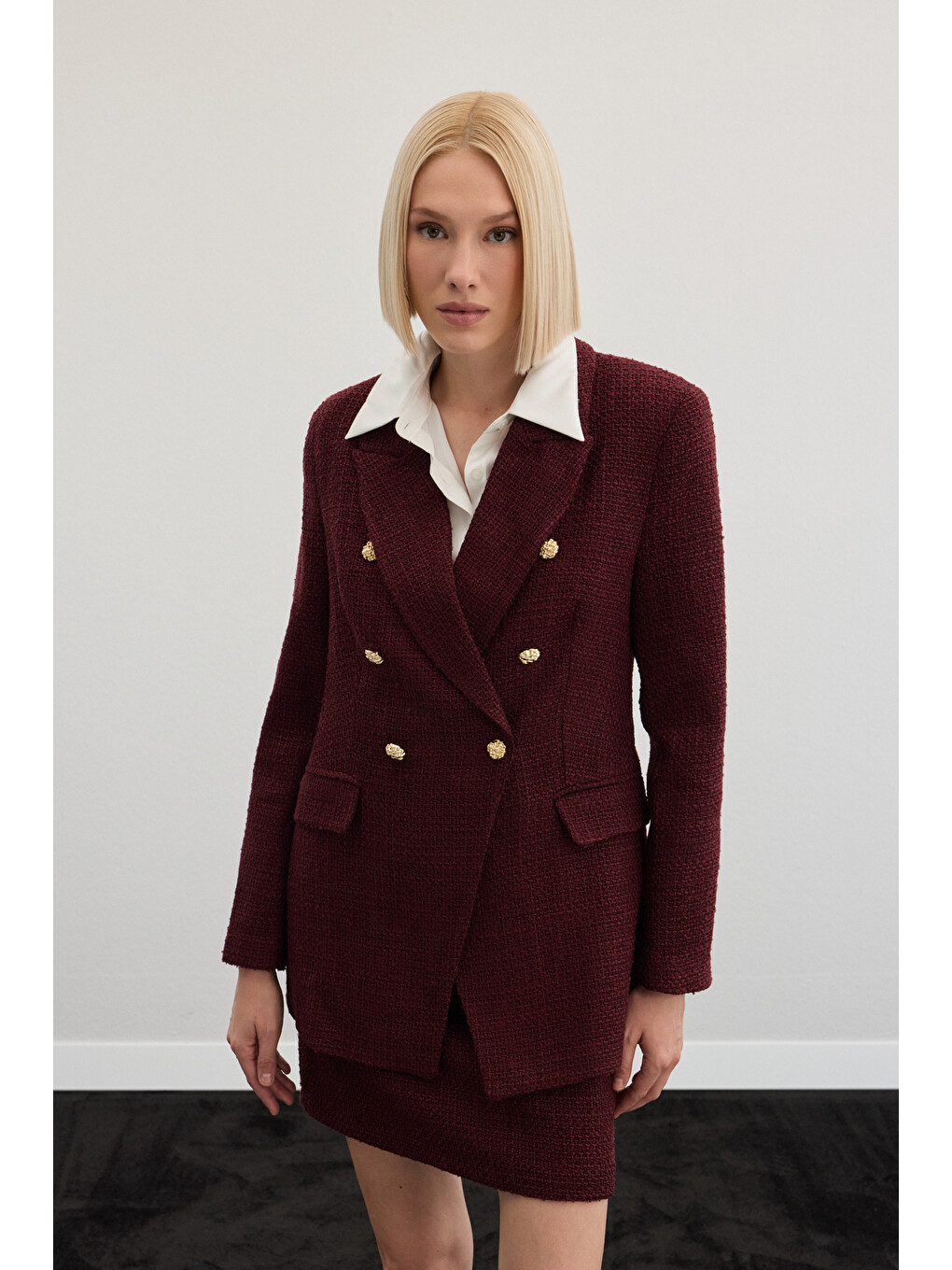 Düğme Detaylı Tüvit Ceket - Bordo-2