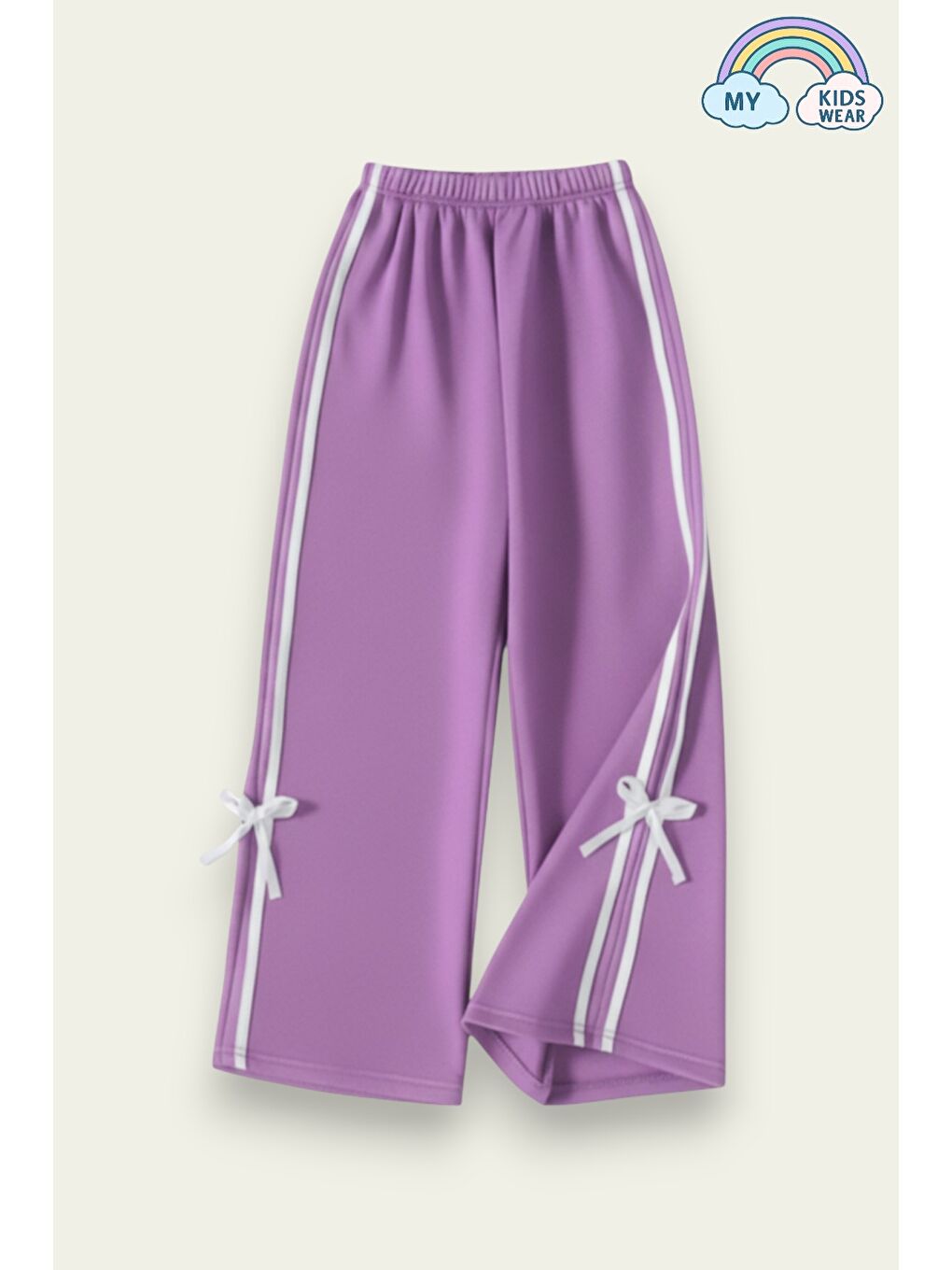 Lila Kız Çocuk Fiyonk Detaylı Çift Şeritli Eşofman Altı