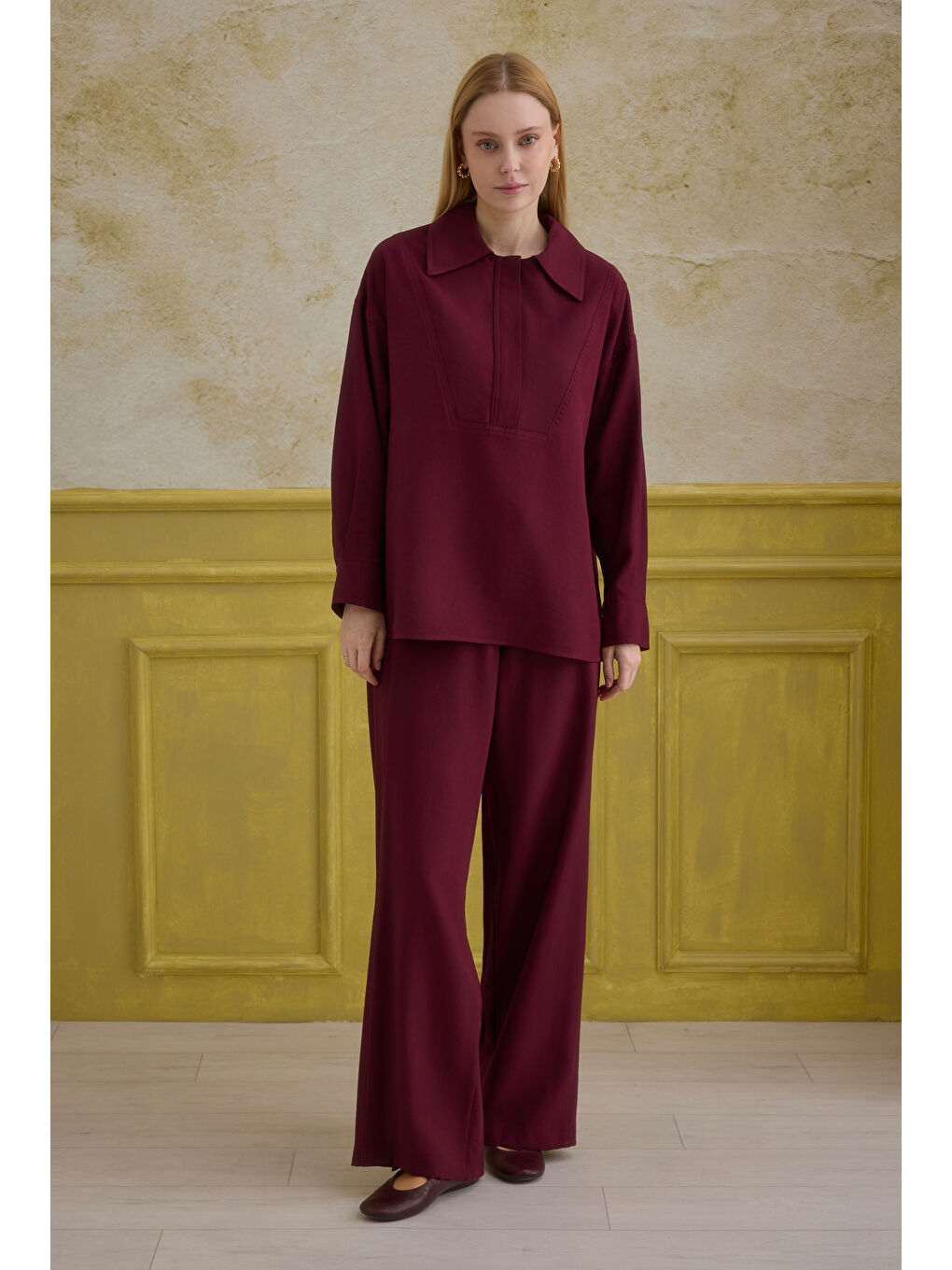 Fermuar Detaylı Gömlek Bordo-4