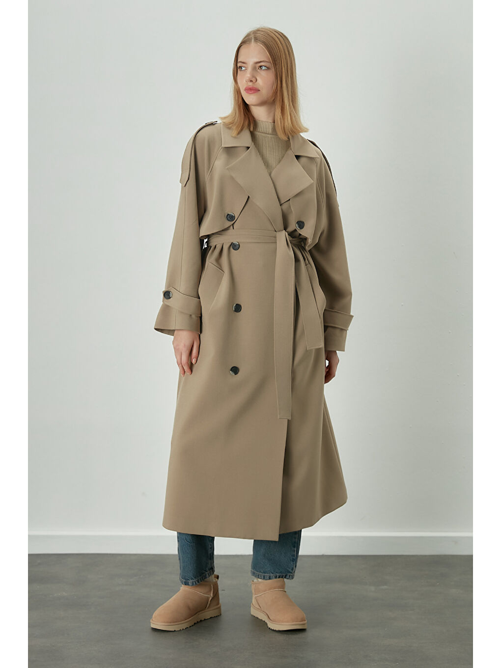 Premium Oversize Trençkot Açık Bej-3