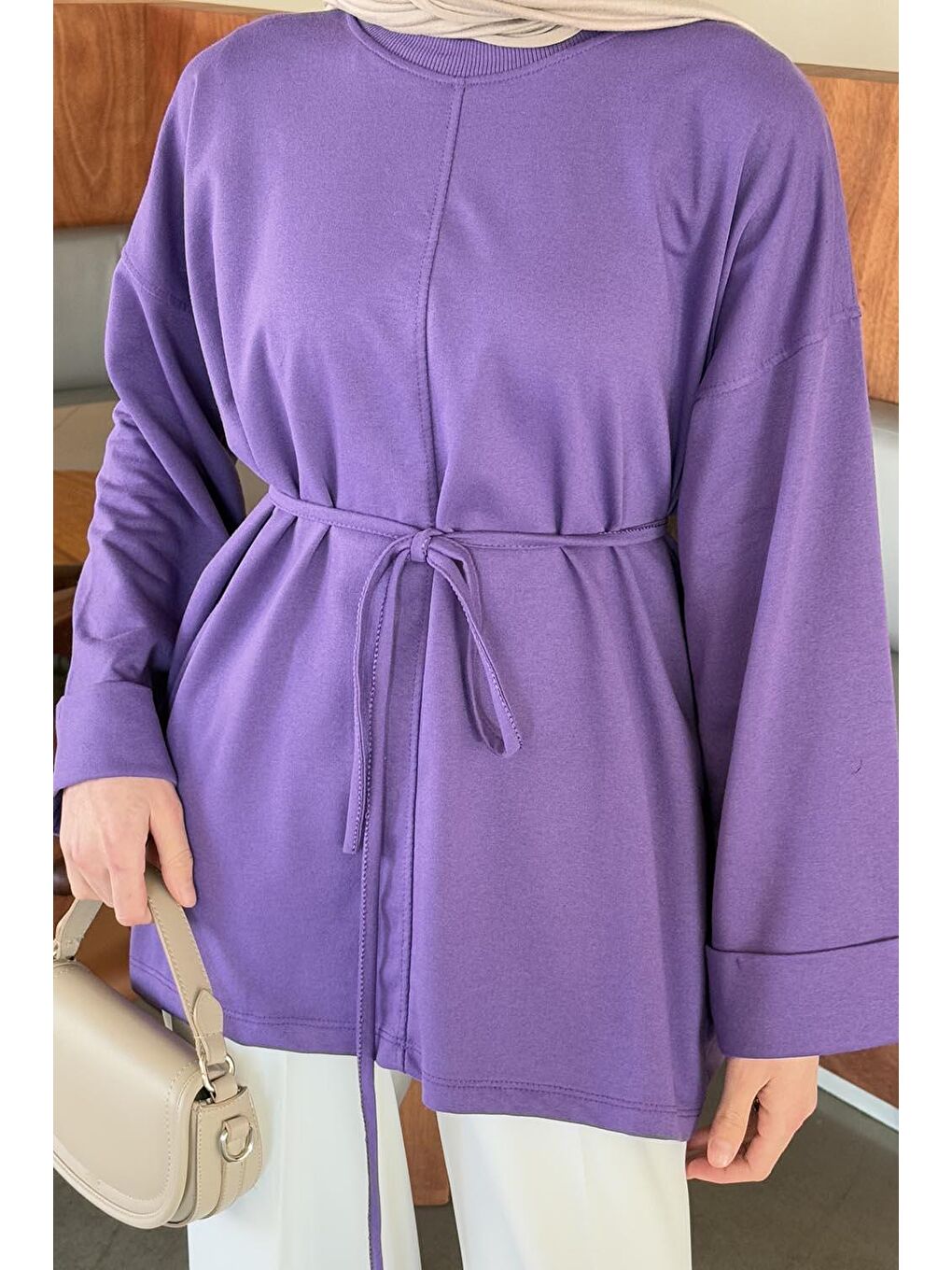 Yırtmaç Detaylı Sweat Mor-2