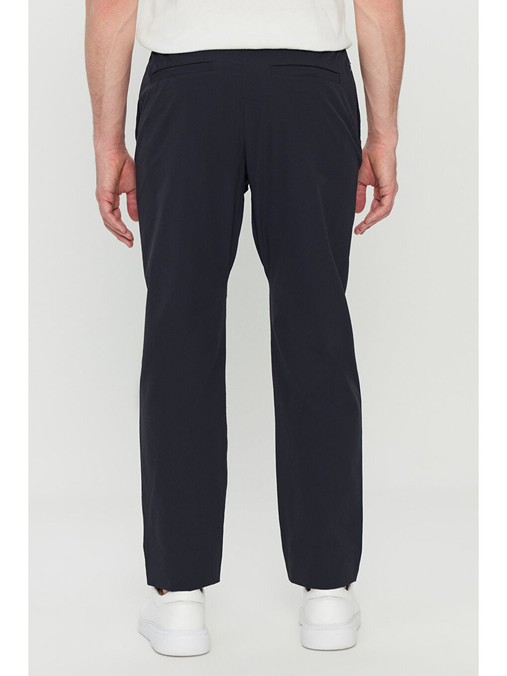 Erkek Lacivert Relax Fit Rahat Kesim Beli Lastikli Cepli Esnek Takım Elbise Pantolonu-4