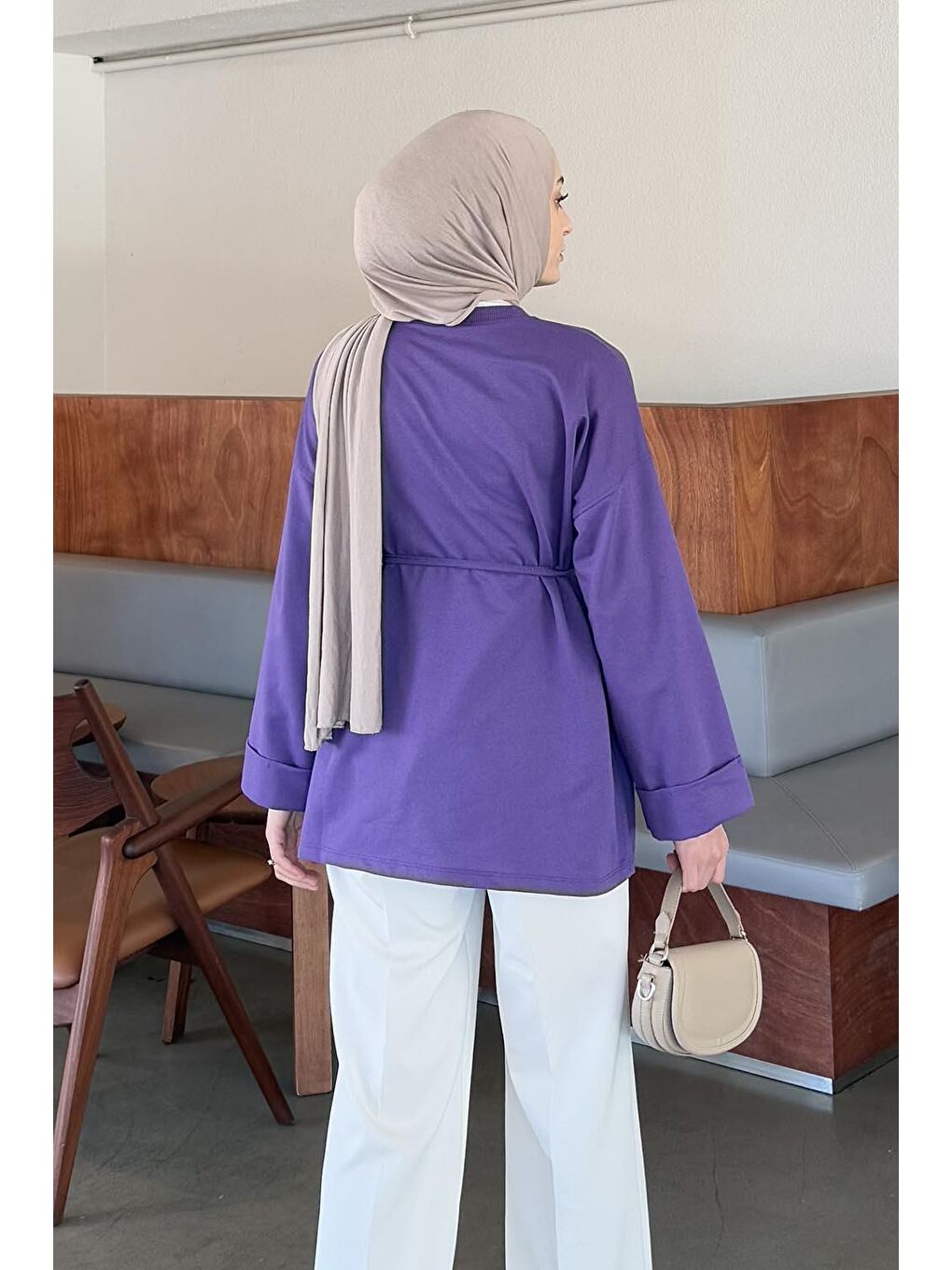 Yırtmaç Detaylı Sweat Mor-3