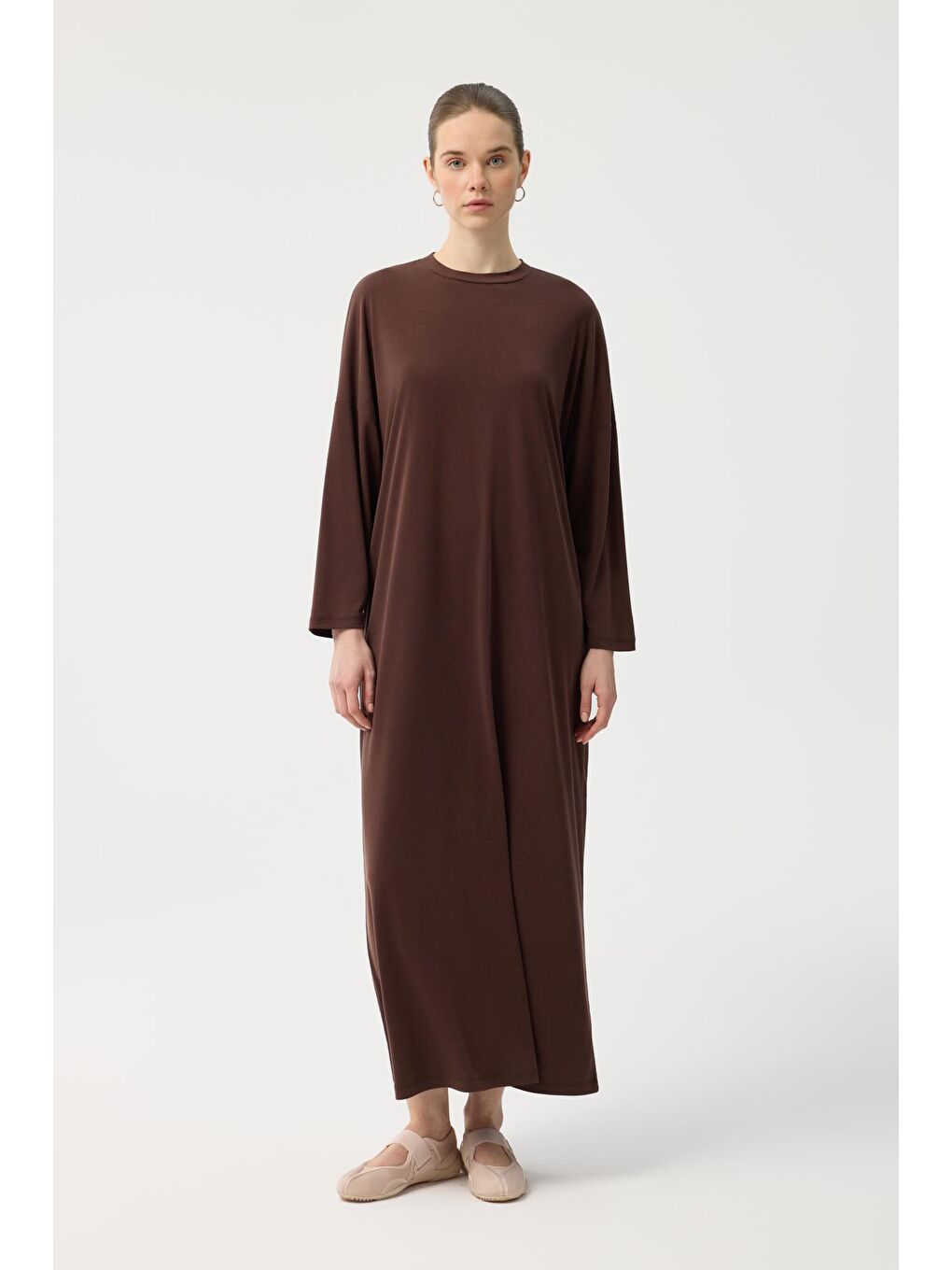 Modal Cupra Elbise Kahverengi-1