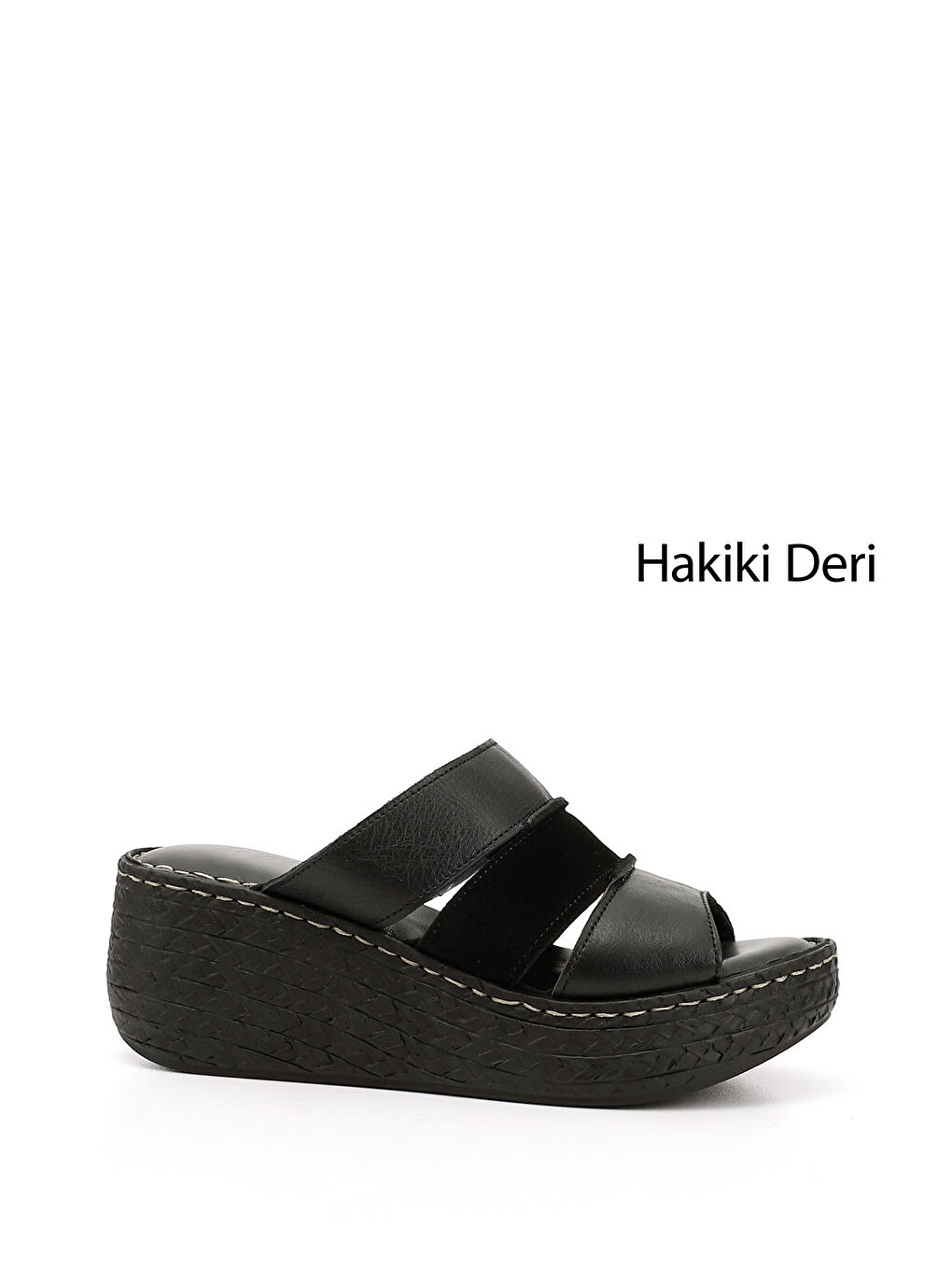 Mor Kadın ZÜMRÜT-SİYAH Hakiki Deri Dolgu Tabanlı Terlik