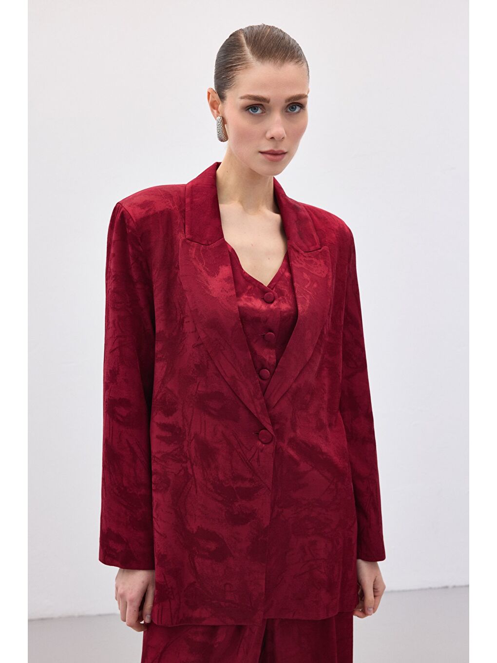 Jakarlı Uzun Ceket - Bordo-1