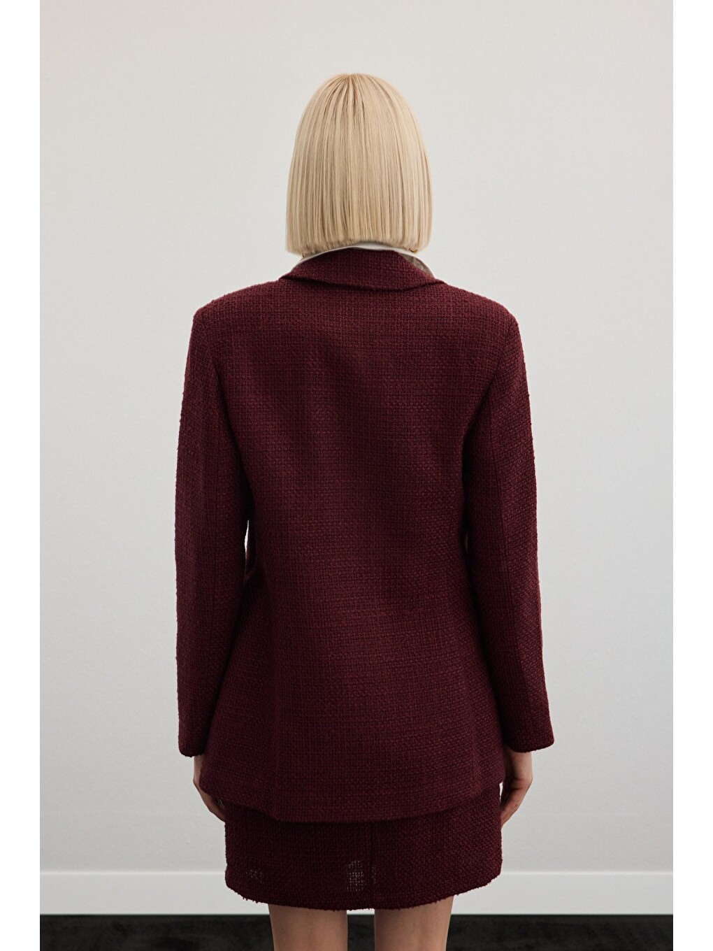 Düğme Detaylı Tüvit Ceket - Bordo-7
