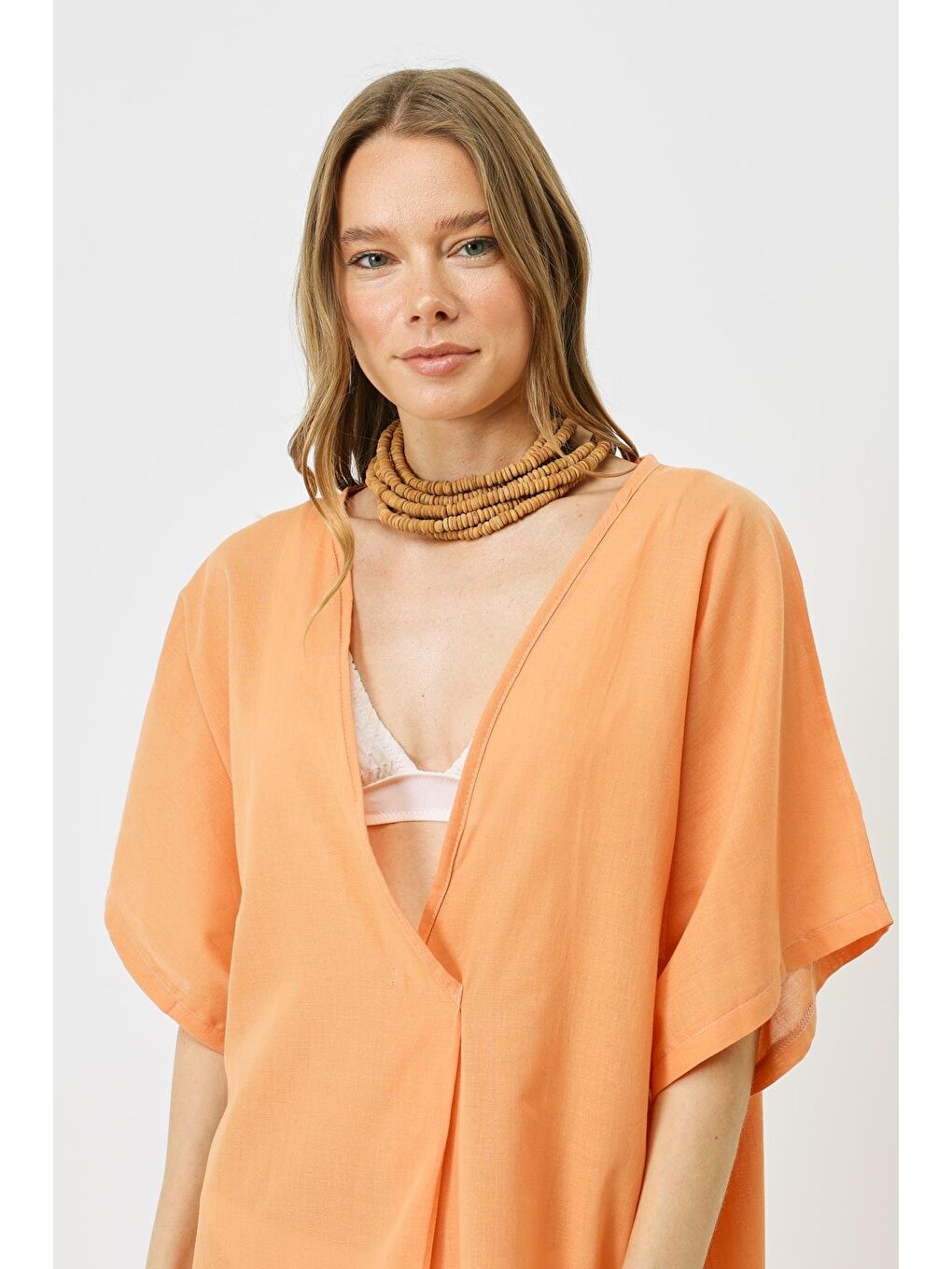 Turuncu Pareo Plaj Elbisesi 22328 Kavun İçi-1