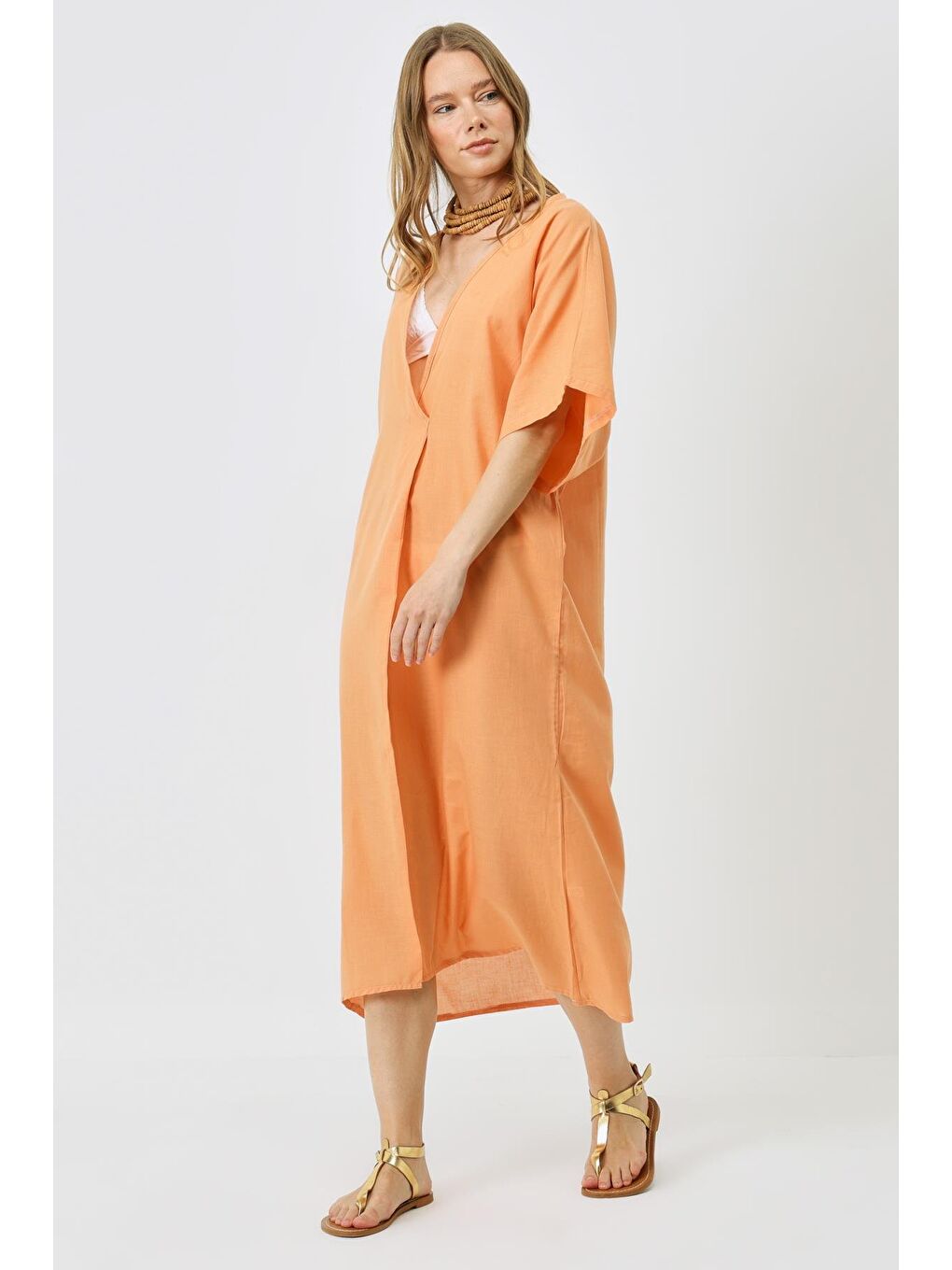 Turuncu Pareo Plaj Elbisesi 22328 Kavun İçi-2