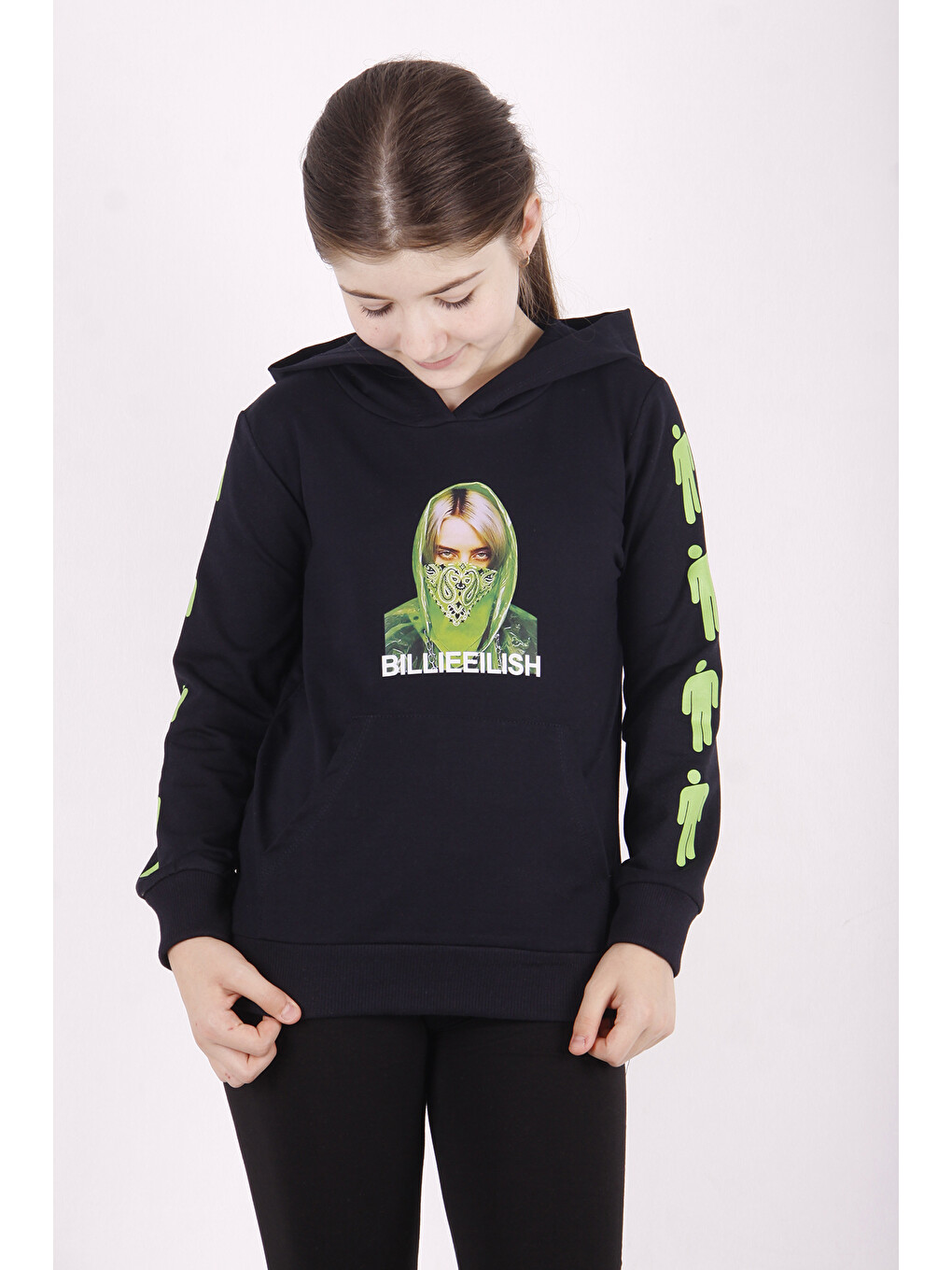 Lacivert Kız Çocuk Billie Eilish Baskılı Sweatshirt