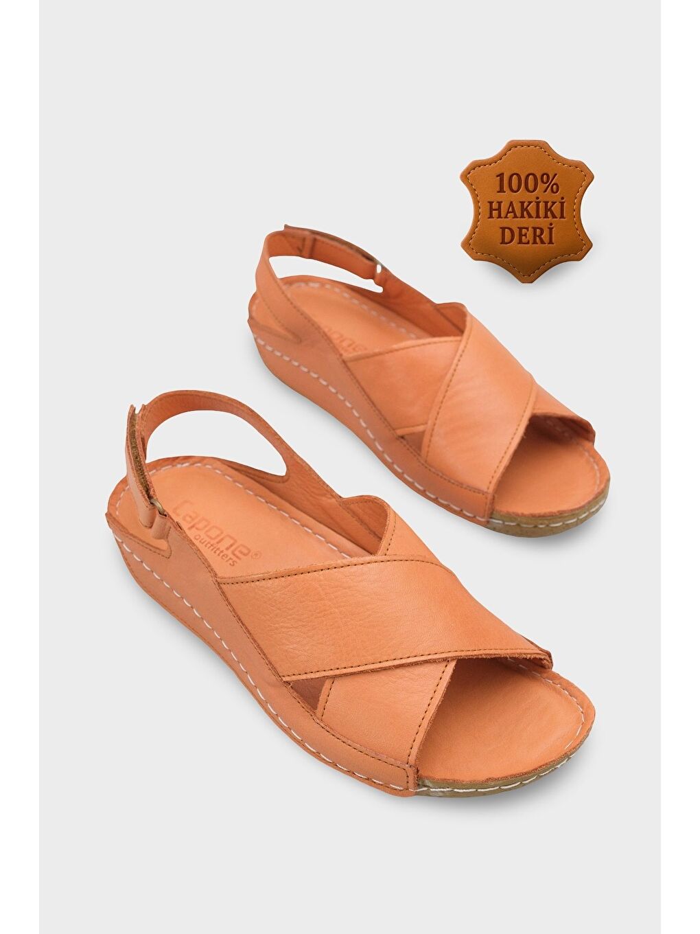 Kahverengi Florina Hakiki Deri Soft Konfor Kadın Sandalet-1