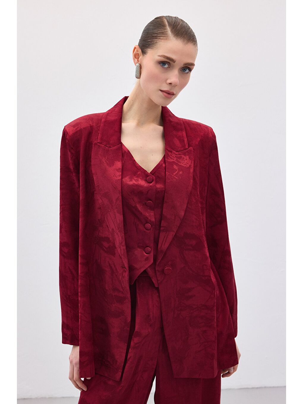 Jakarlı Uzun Ceket - Bordo-2