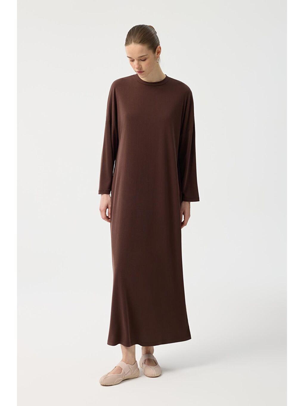 Modal Cupra Elbise Kahverengi-3