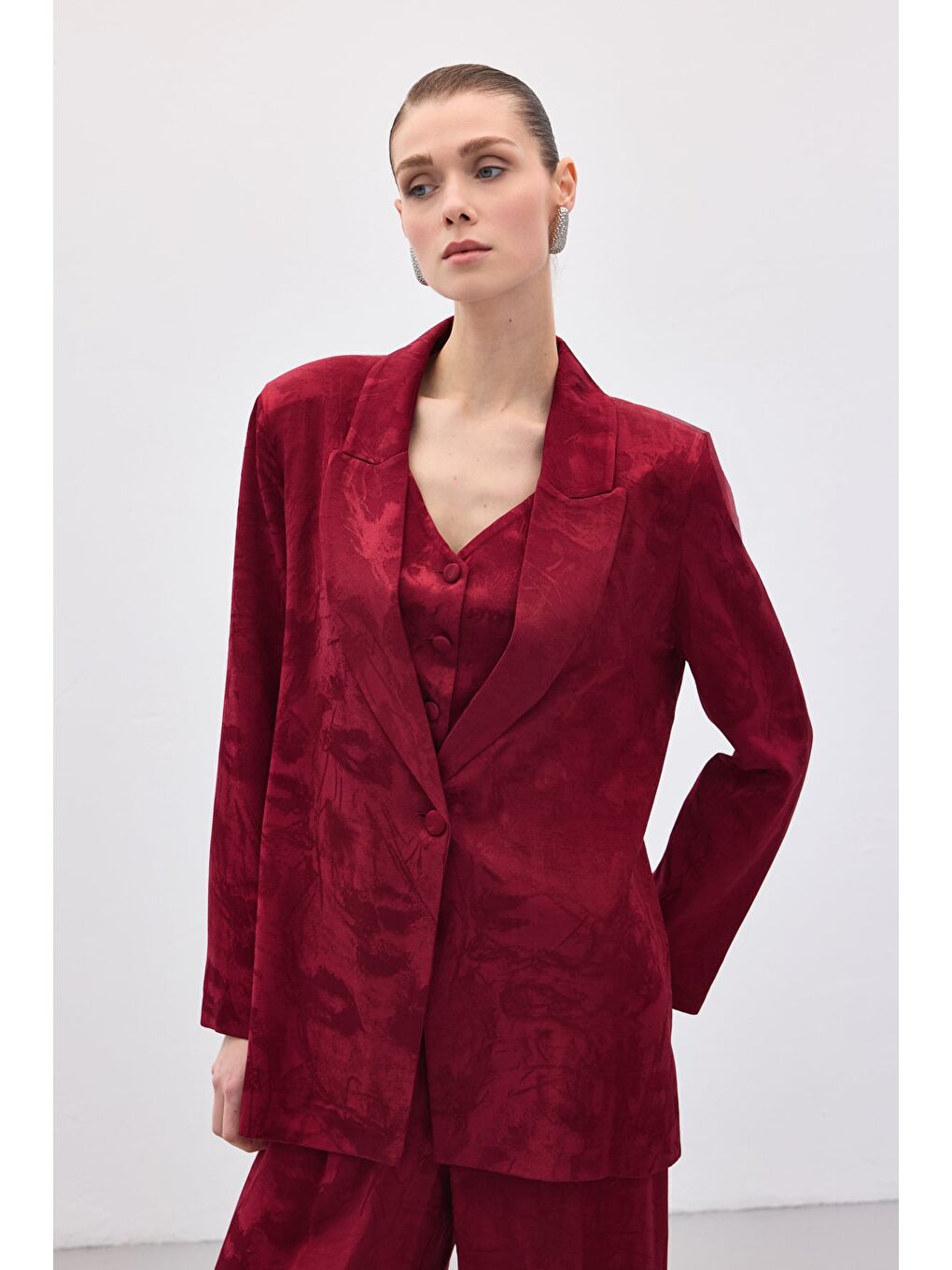 Jakarlı Uzun Ceket - Bordo-3