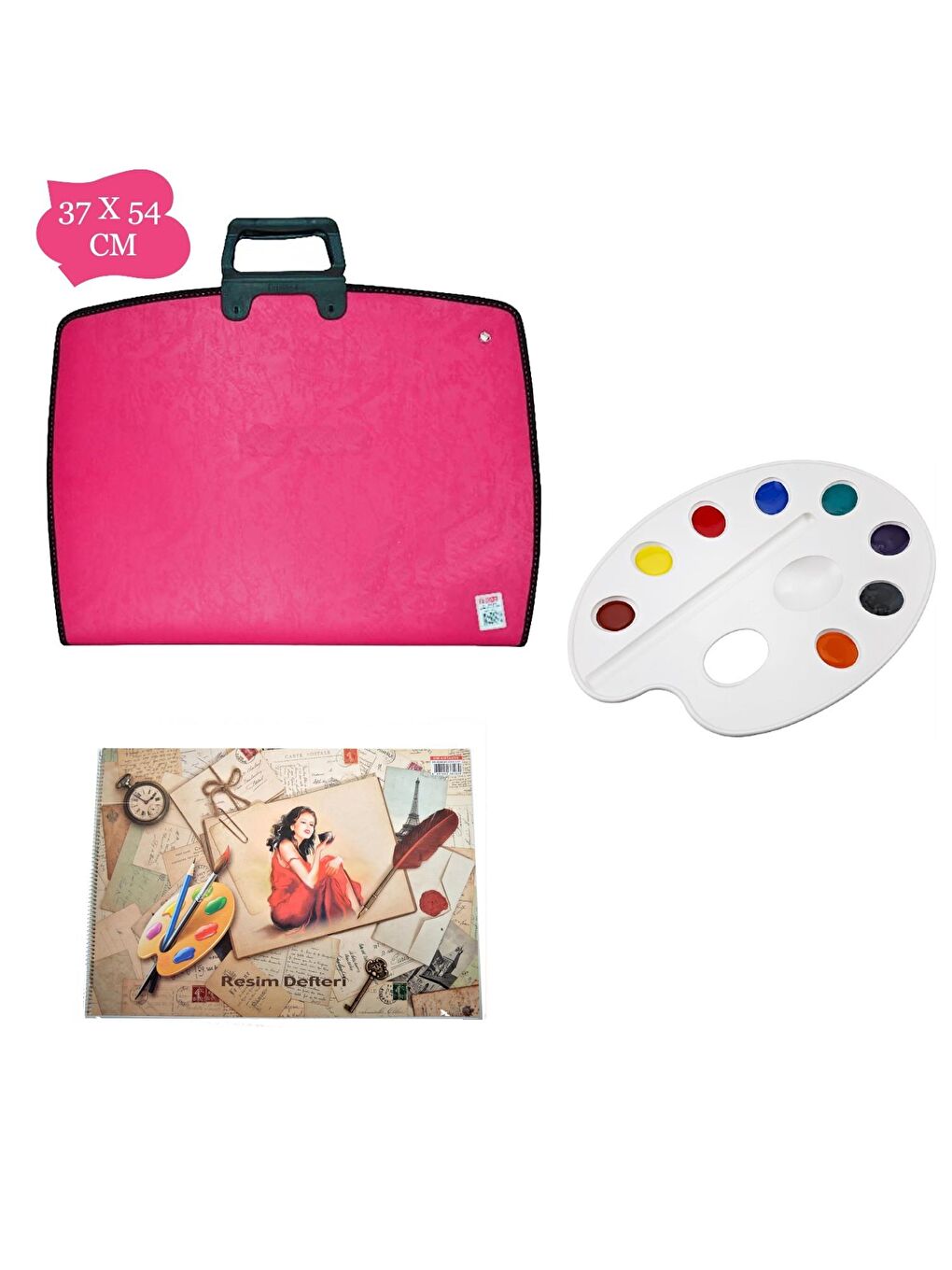 Pro-Art Öğrenci Resim Çantası Seti(37x54 Proje Çanta Pembe+35X50 Resim Defteri+Palet)