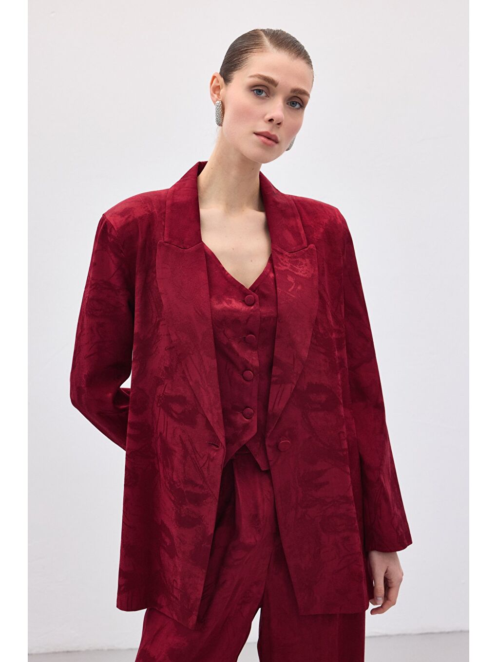 Jakarlı Uzun Ceket - Bordo-4