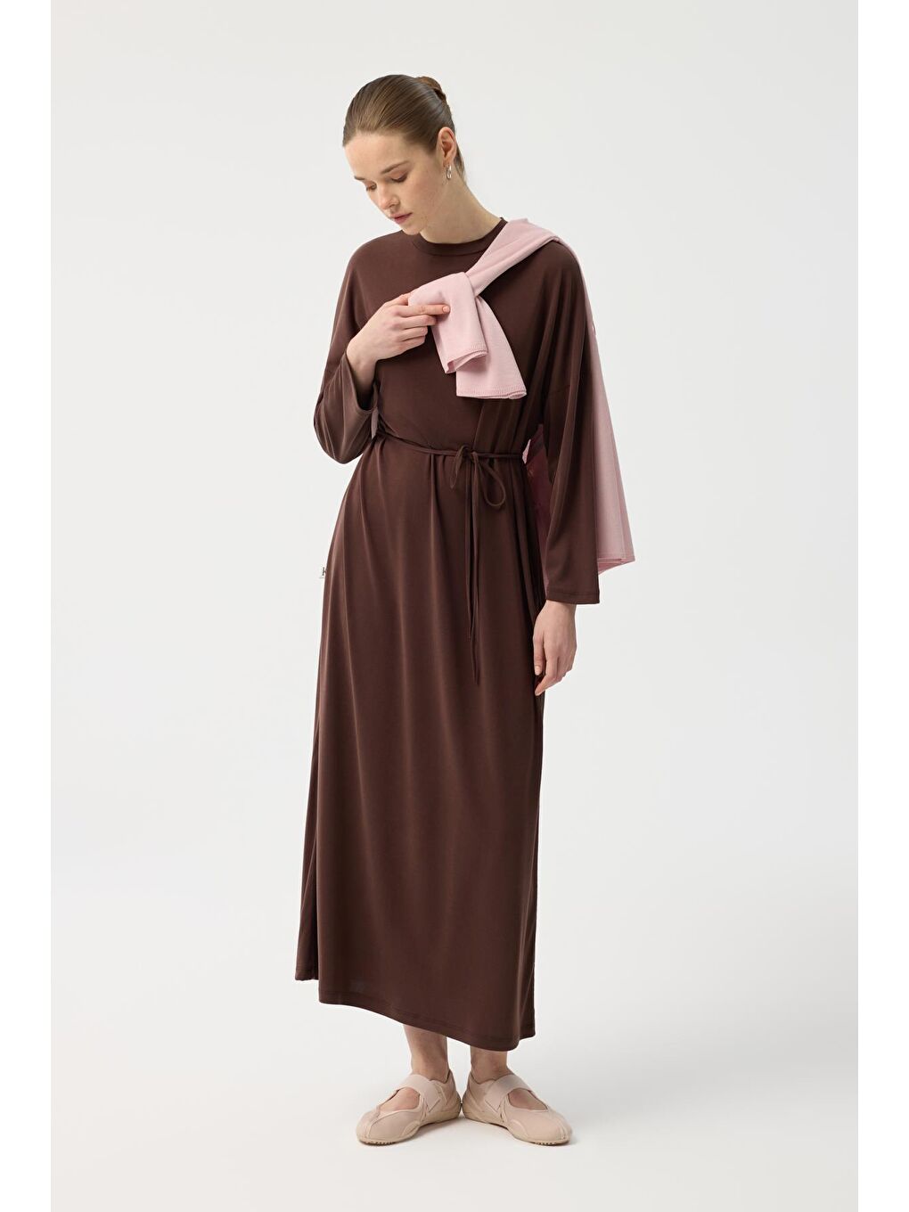 Modal Cupra Elbise Kahverengi-4