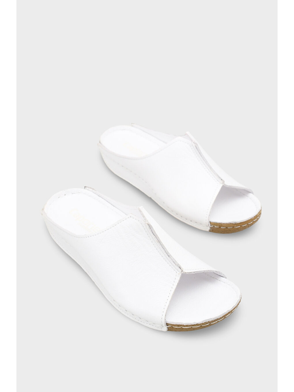 Beyaz Marielle Hakiki Deri Soft Konfor Kadın Terlik-1
