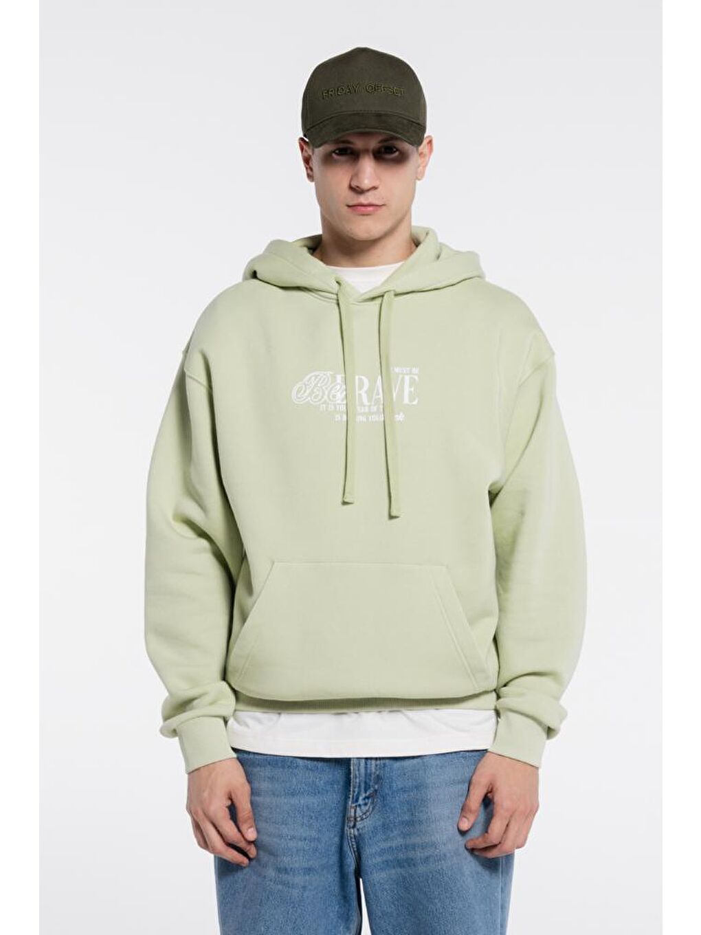 Candela Erkek Açık Yeşil Kanguru Cepli Kapüşonlu Ekstra Oversize Sweatshirt Hoodie Şardonlu