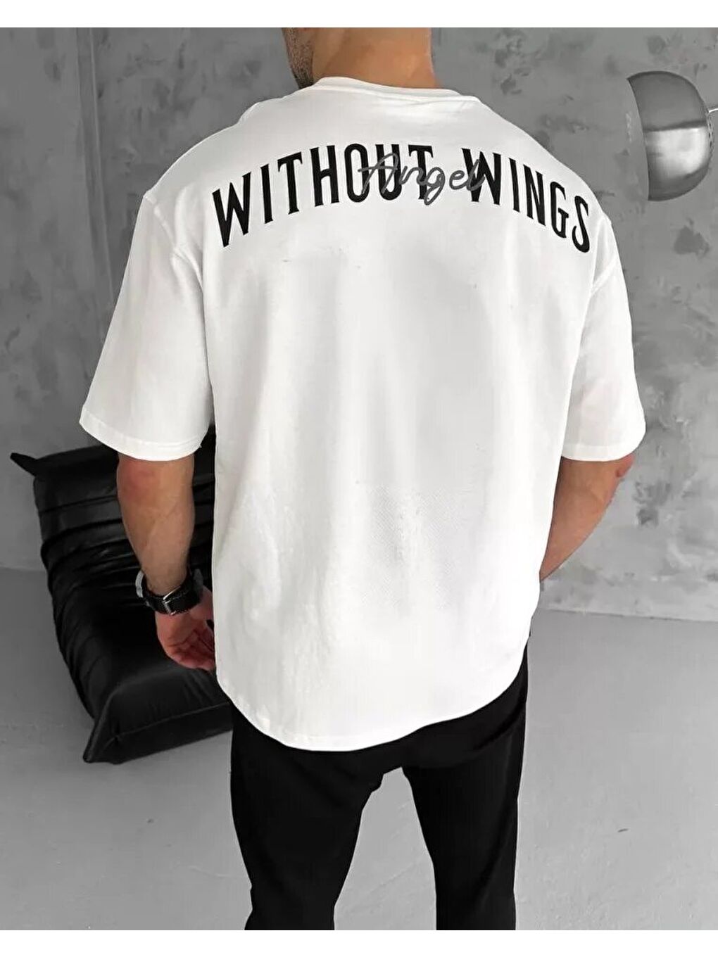Unisex Bisiklet Yaka Baskılı Oversize T-Shirt - Beyaz-1