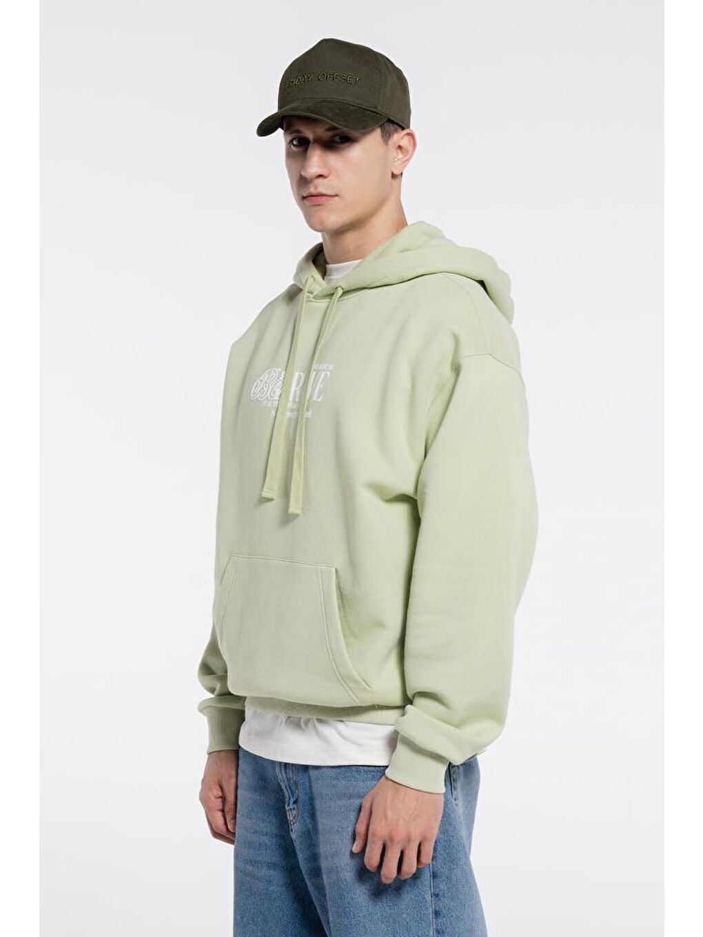 Candela Erkek Açık Yeşil Kanguru Cepli Kapüşonlu Ekstra Oversize Sweatshirt Hoodie Şardonlu-1