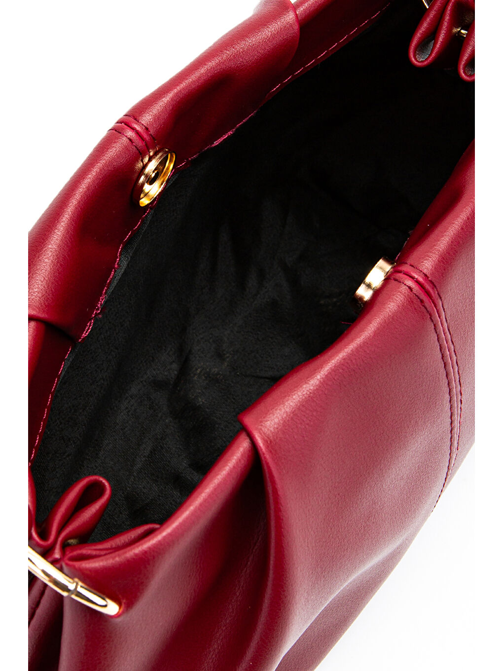 Büzgü Detaylı Suni Deri Chen Kol Çanta Bordo-4