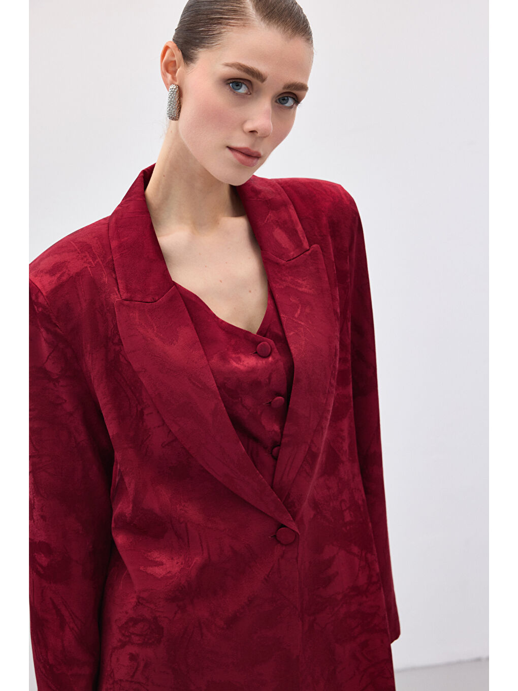 Jakarlı Uzun Ceket - Bordo-6