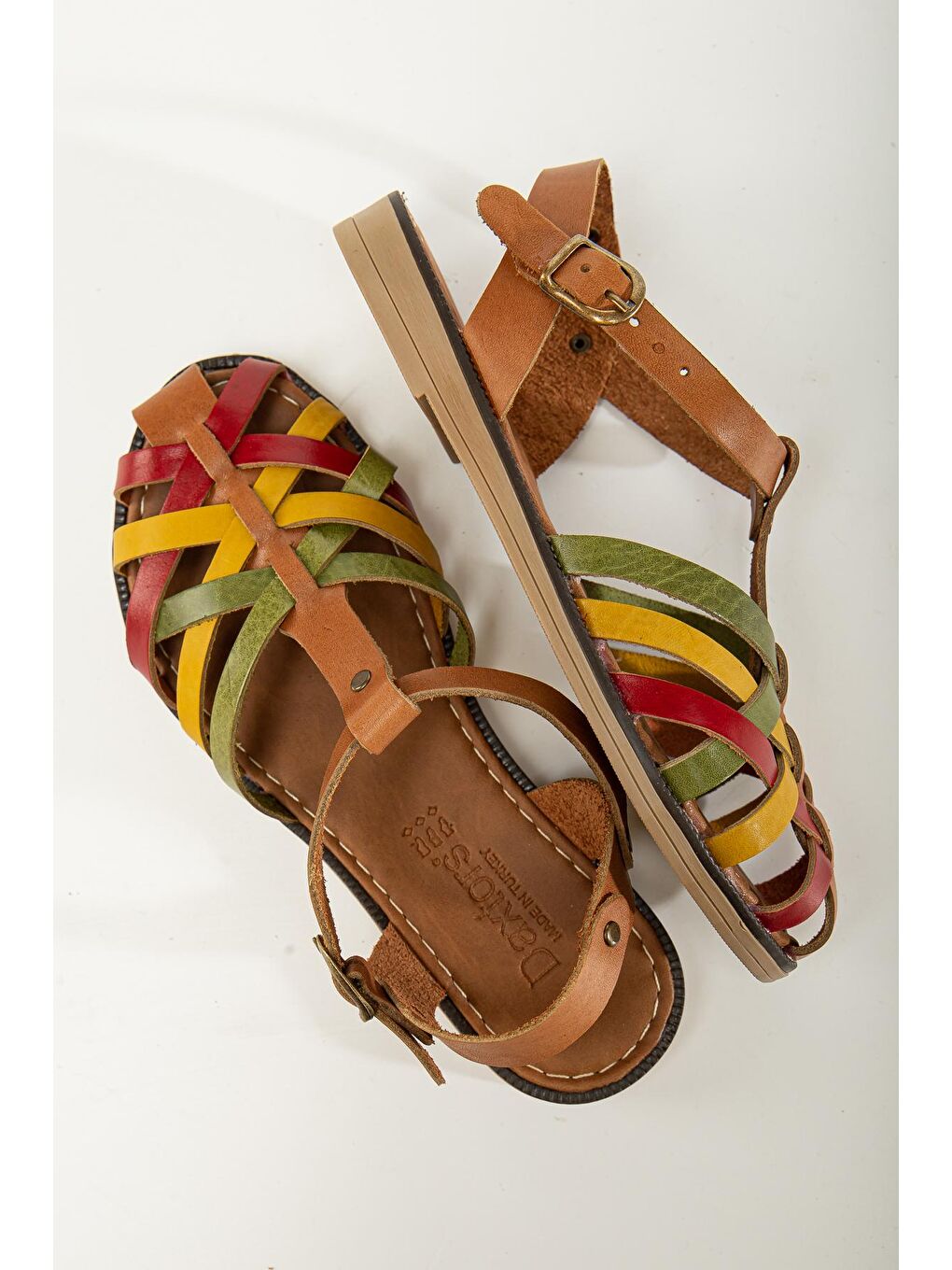 Kırmızı D002   Kadın Hakiki Deri Sandalet-4