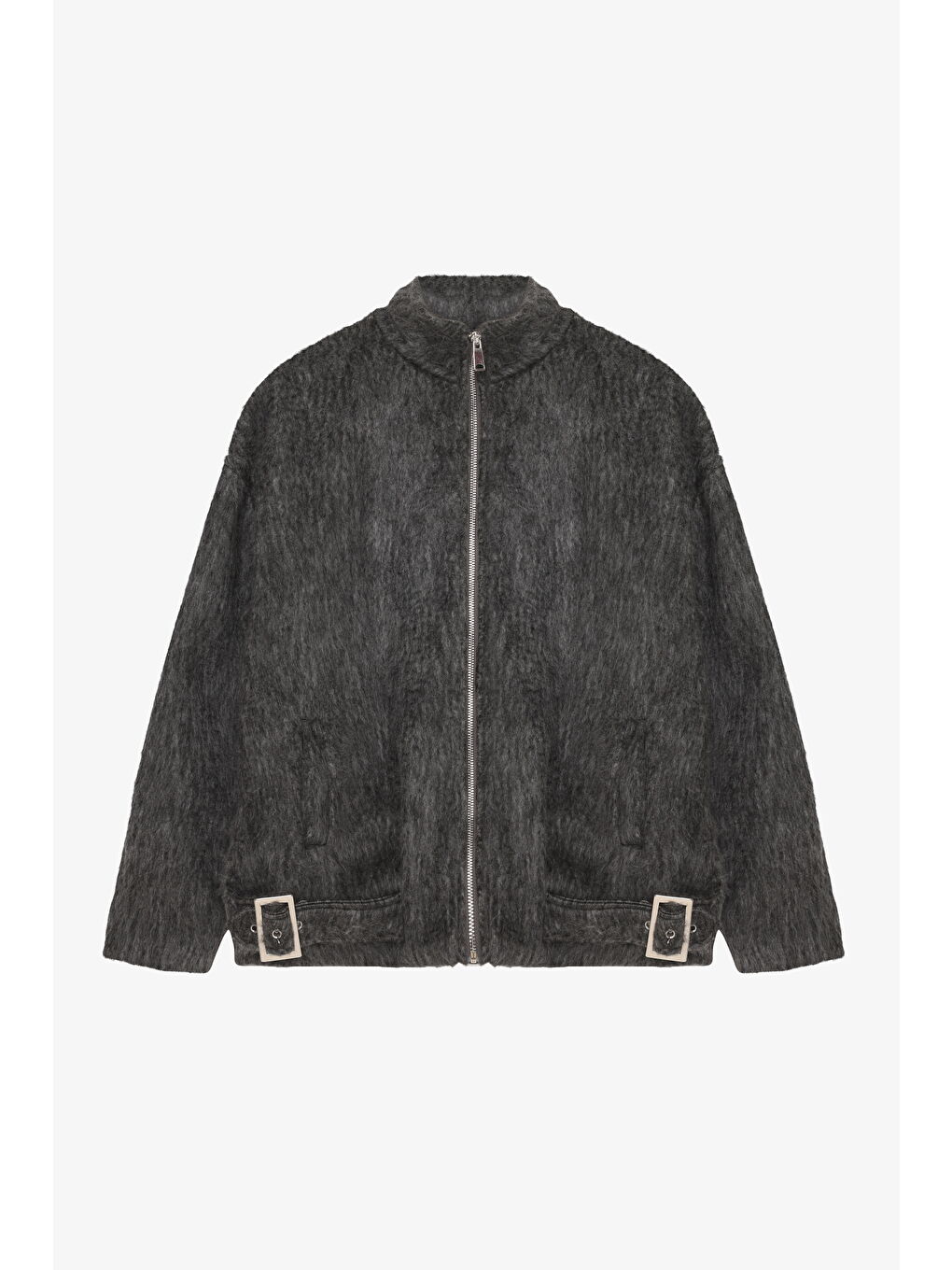 Tüylü Tokalı Oversize Bomber Ceket Antrasit