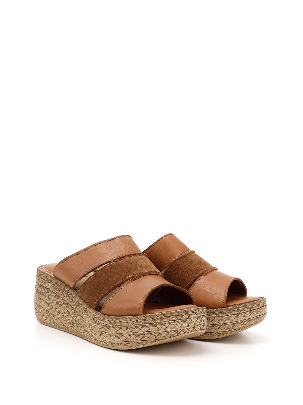 Kahverengi Kadın Hakiki Deri Dolgu Tabanlı Terlik-1