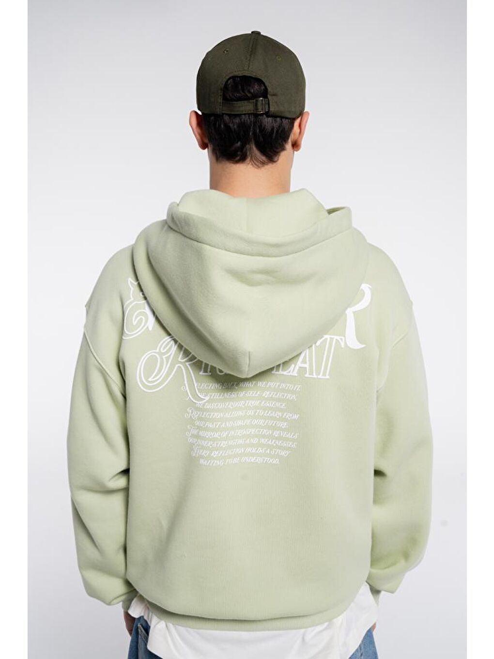 Candela Erkek Açık Yeşil Kanguru Cepli Kapüşonlu Ekstra Oversize Sweatshirt Hoodie Şardonlu-2