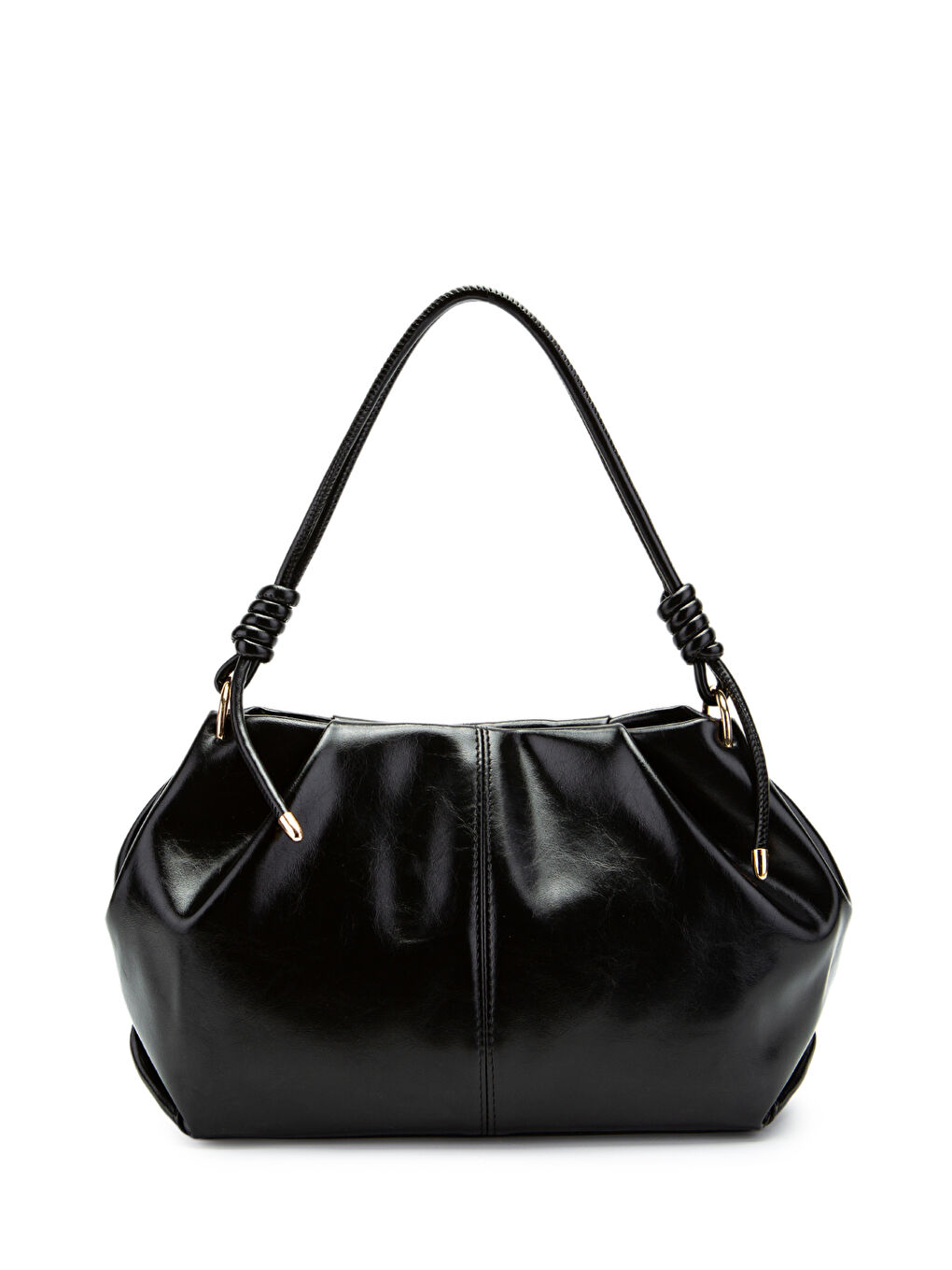 Büzgü Detaylı Suni Deri Chen Kol Çanta Siyah