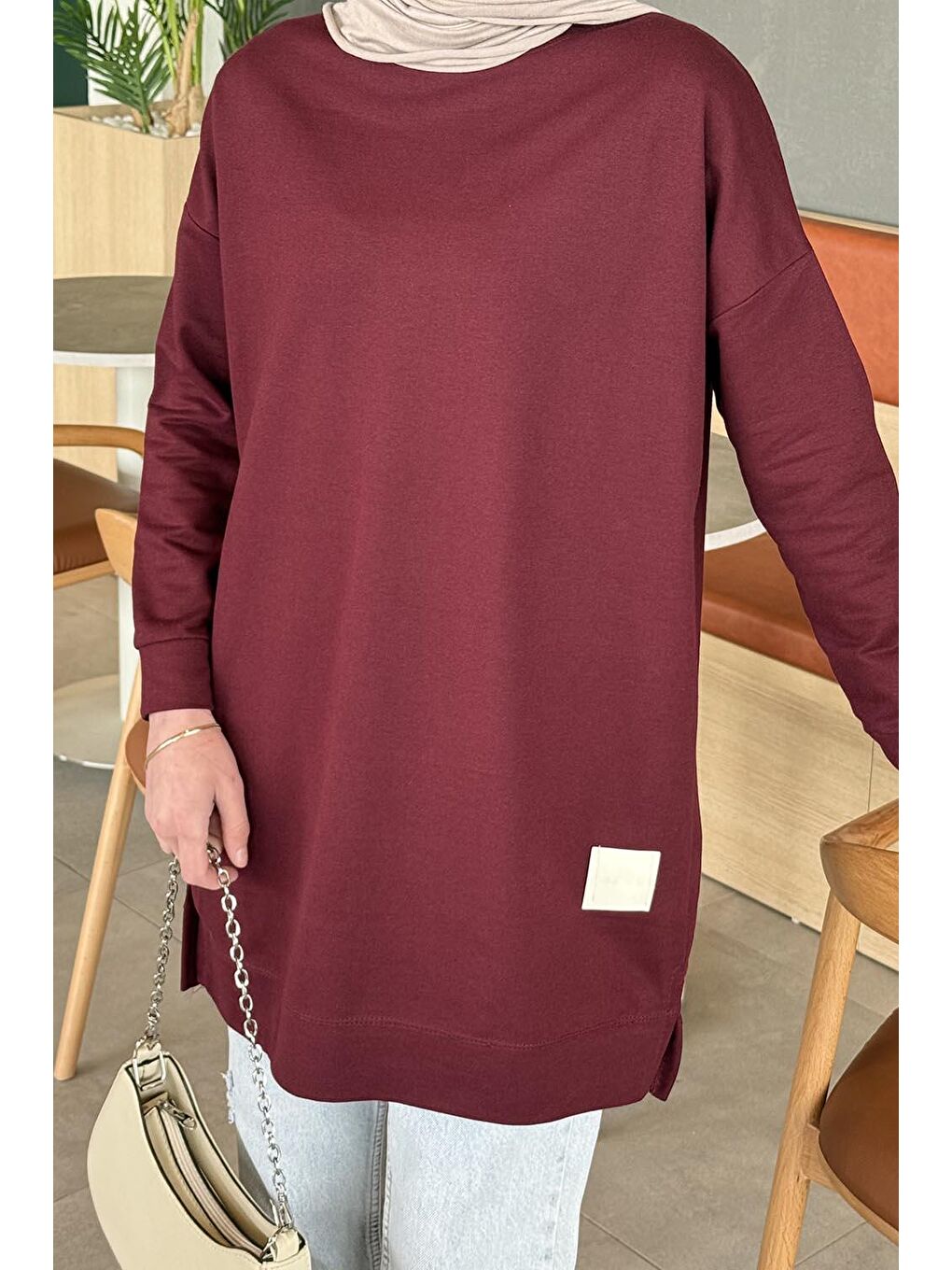 İki Iplikli Arma Detaylı Sweat Tunik Bordo-2
