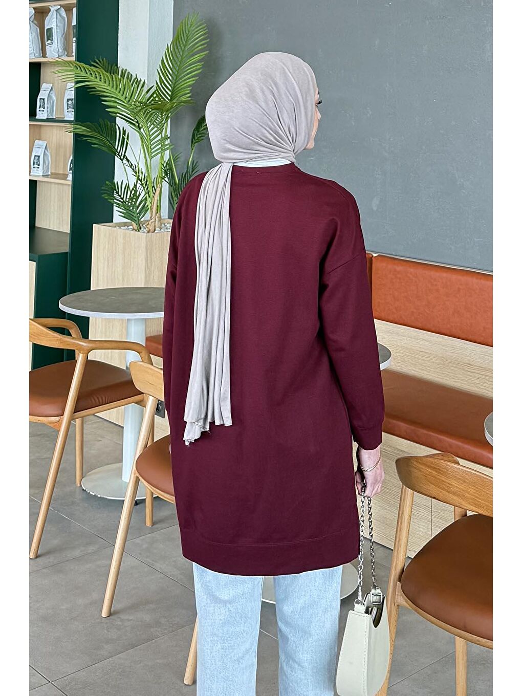 İki Iplikli Arma Detaylı Sweat Tunik Bordo-3
