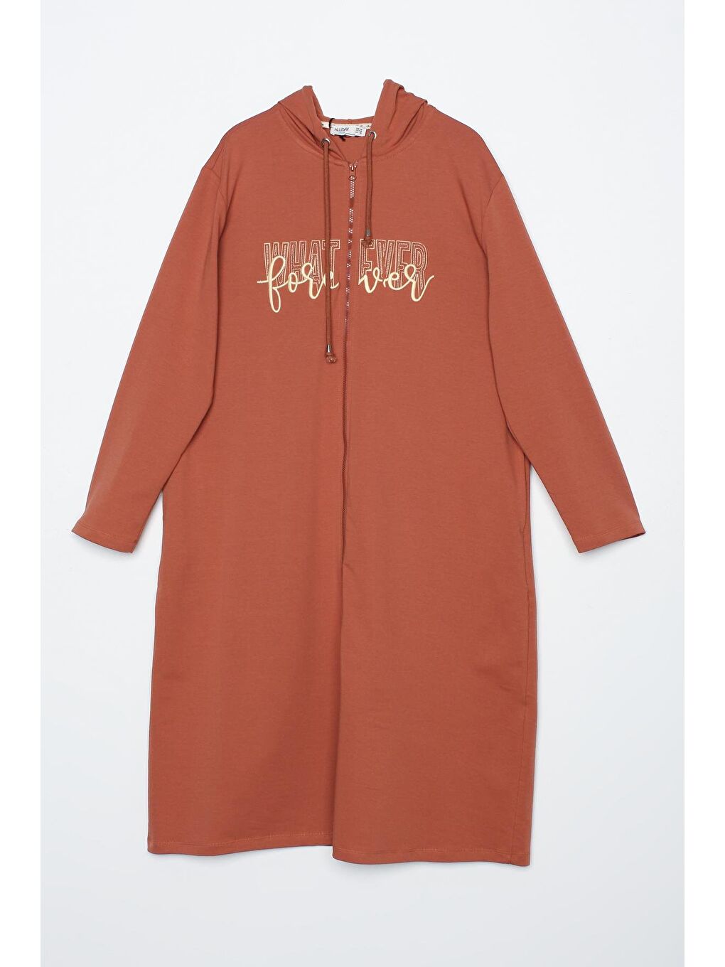 Kahverengi Tarçın-Büyük Beden Aplike Nakışlı Fermuarlı Hırka-5