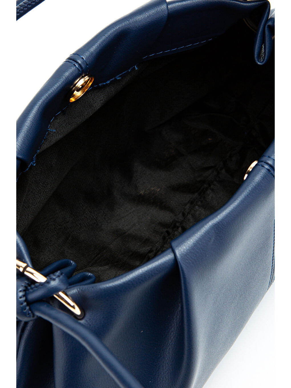 Büzgü Detaylı Suni Deri Chen Kol Çanta Lacivert-4